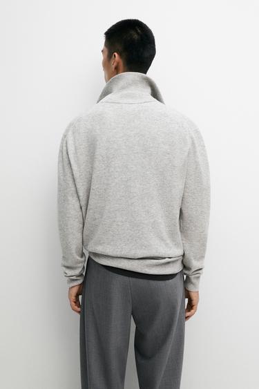 Mock neck zip-up knit sweater — GREY MARL 5