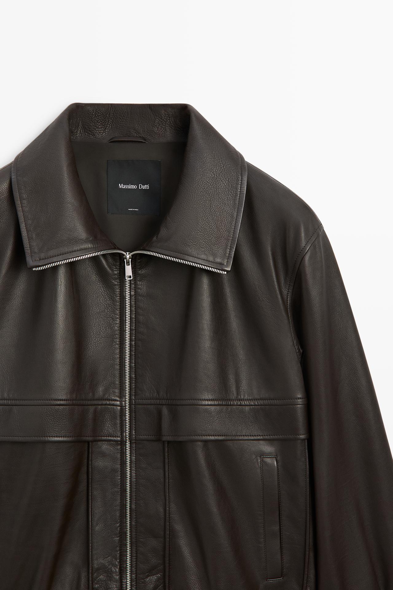 Nappa leather zip bomber jacket — BROWN