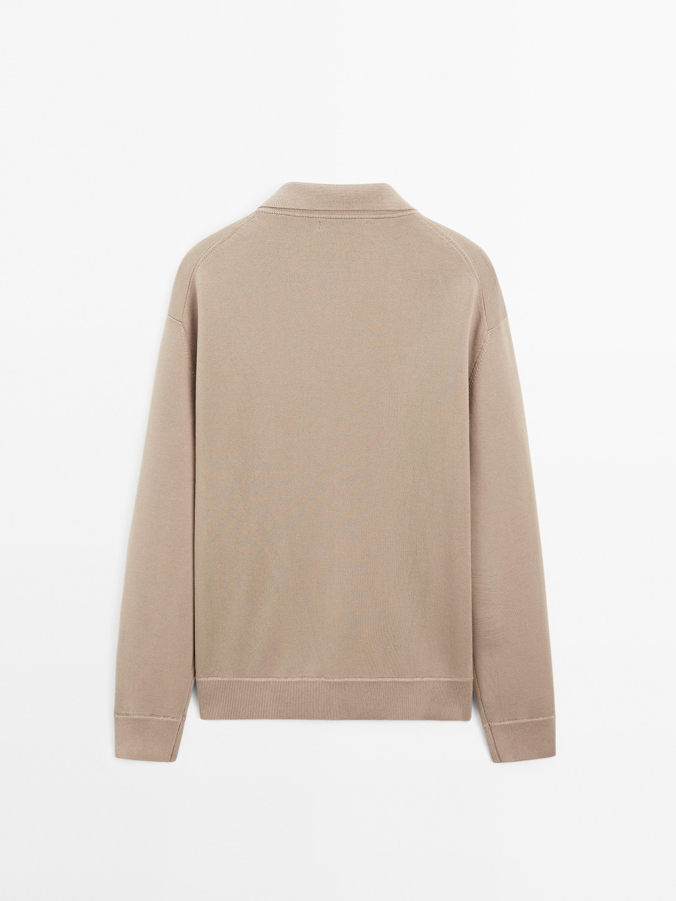 Cotton blend zip-up knit cardigan