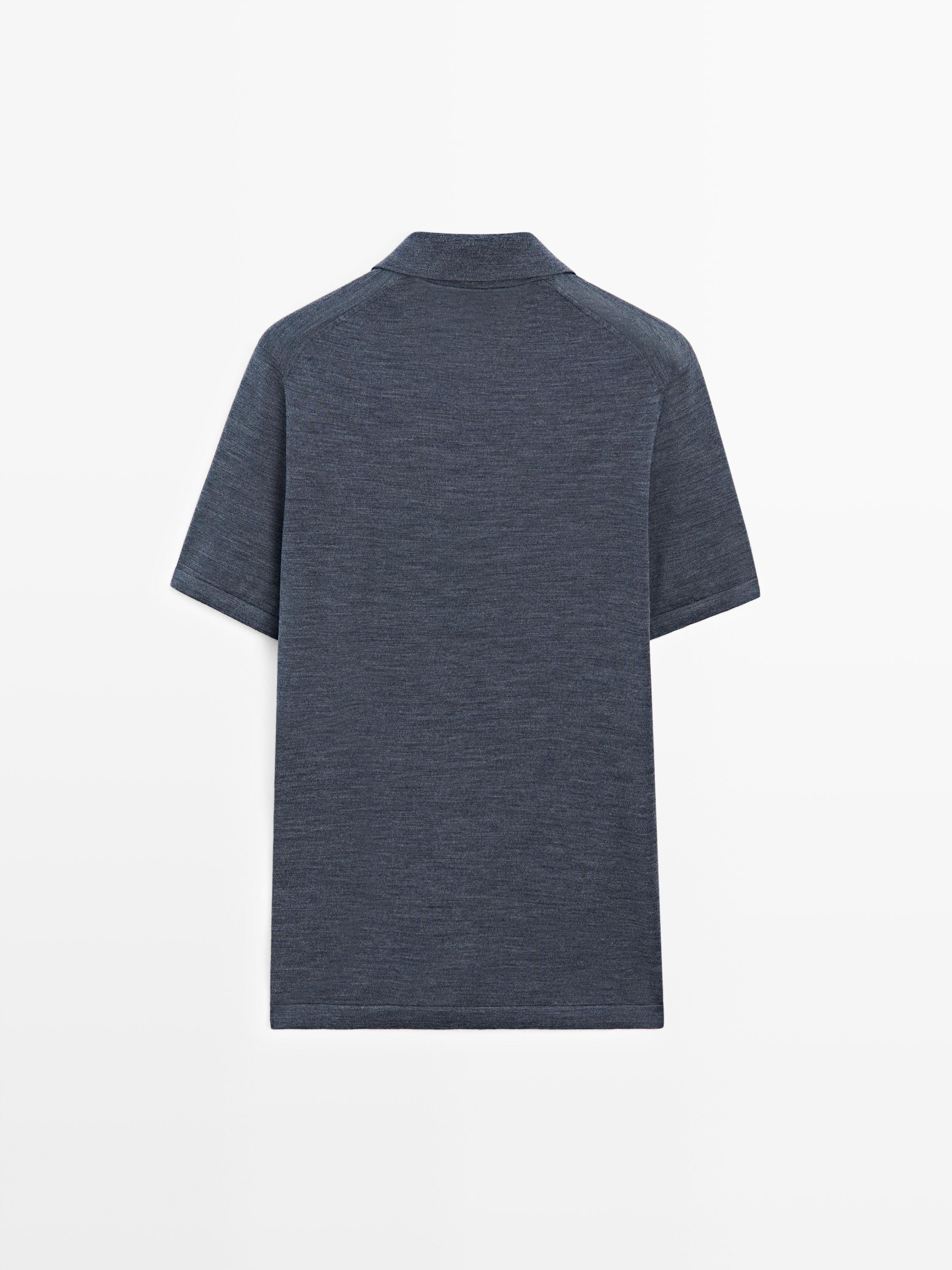 Knit V-neck polo shirt — DARK BLUE
