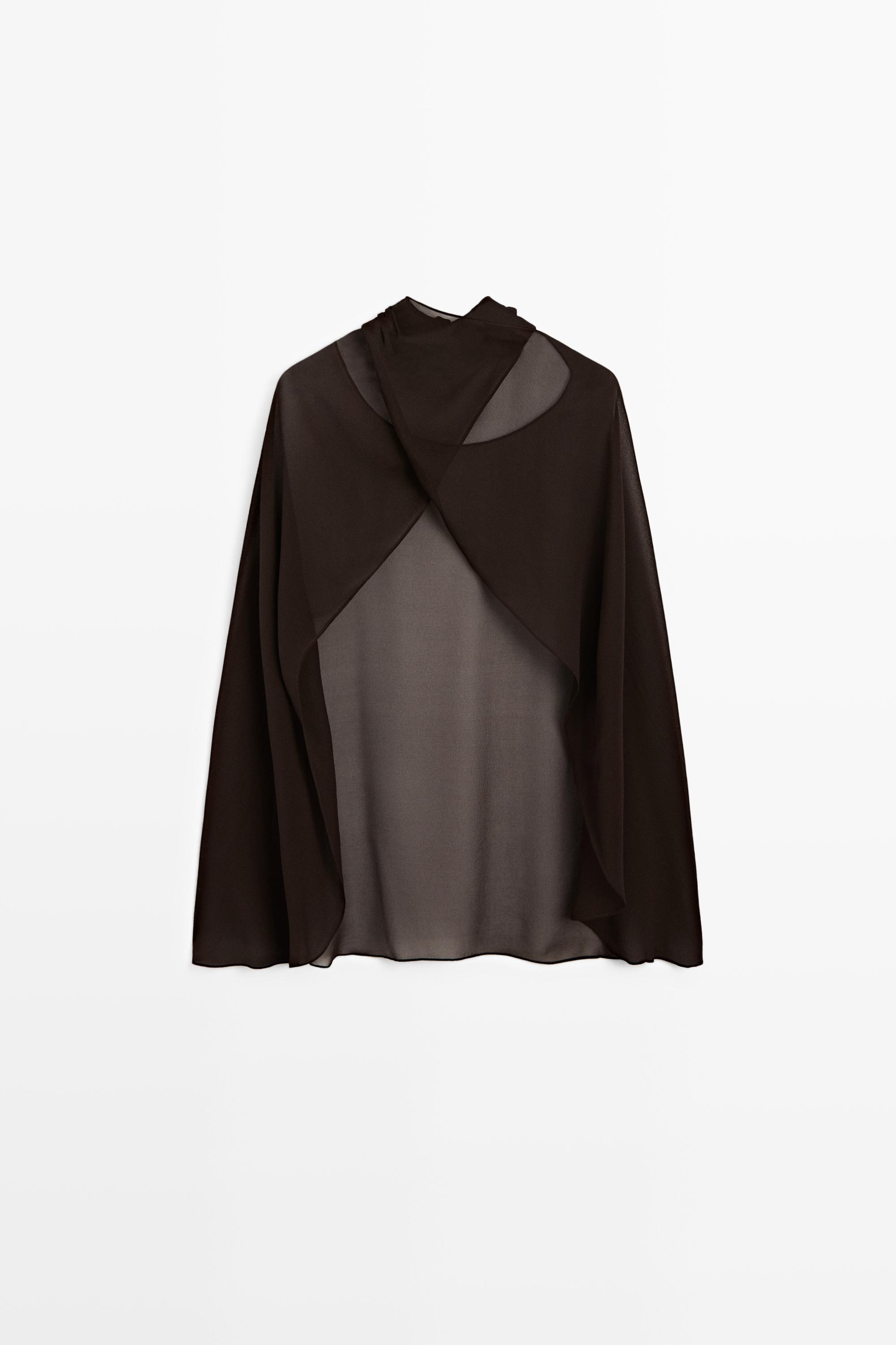 100% mulberry silk crossover cape — BROWN