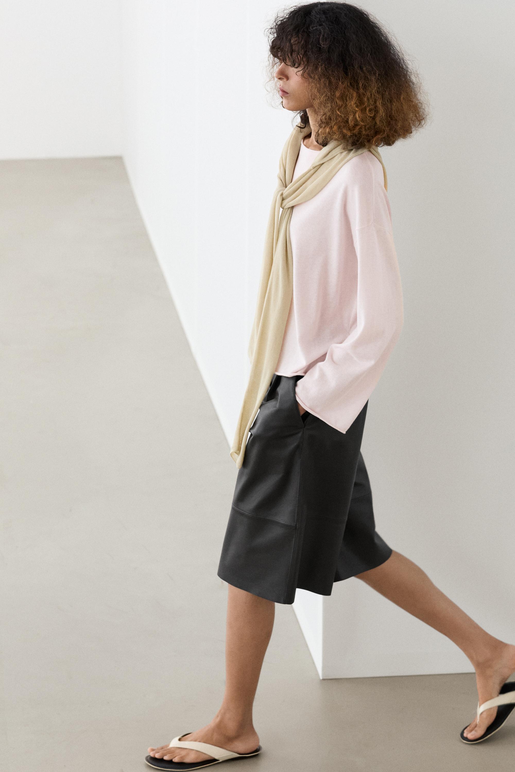 Cotton blend knit sweater — PALE PINK