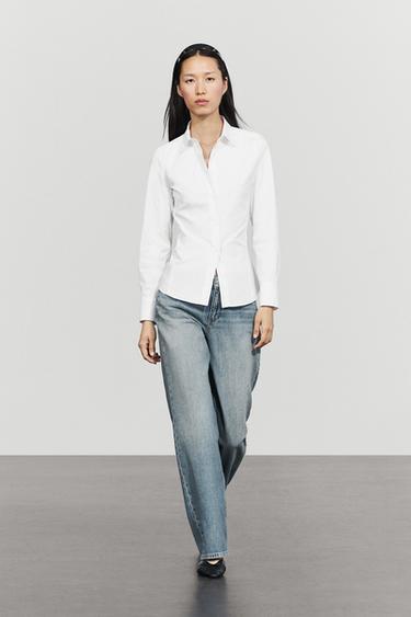 Cotton blend poplin shirt — WHITE 1