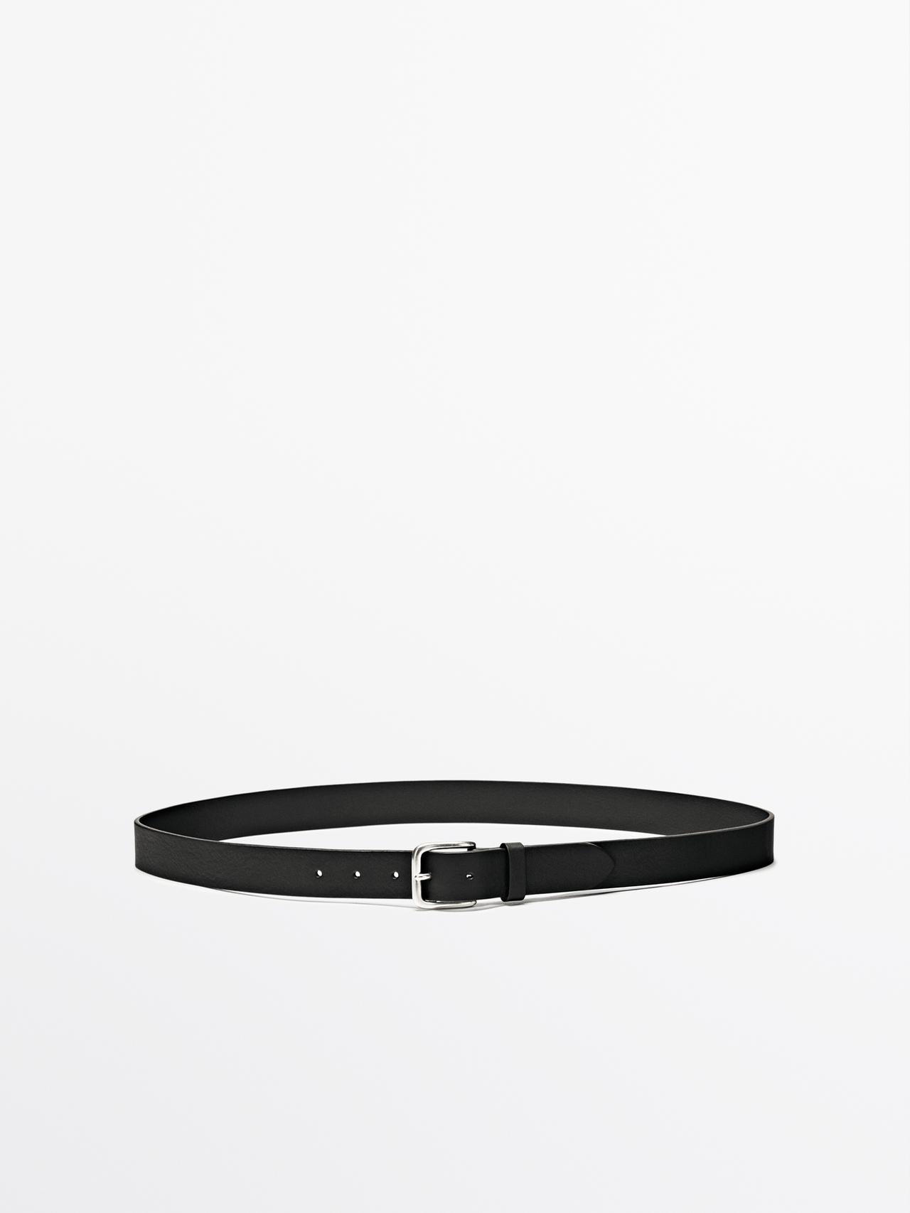 Massimo Dutti - Heren - Riem Van Nappaleer Met Vierkante Gesp - Zwart - 95