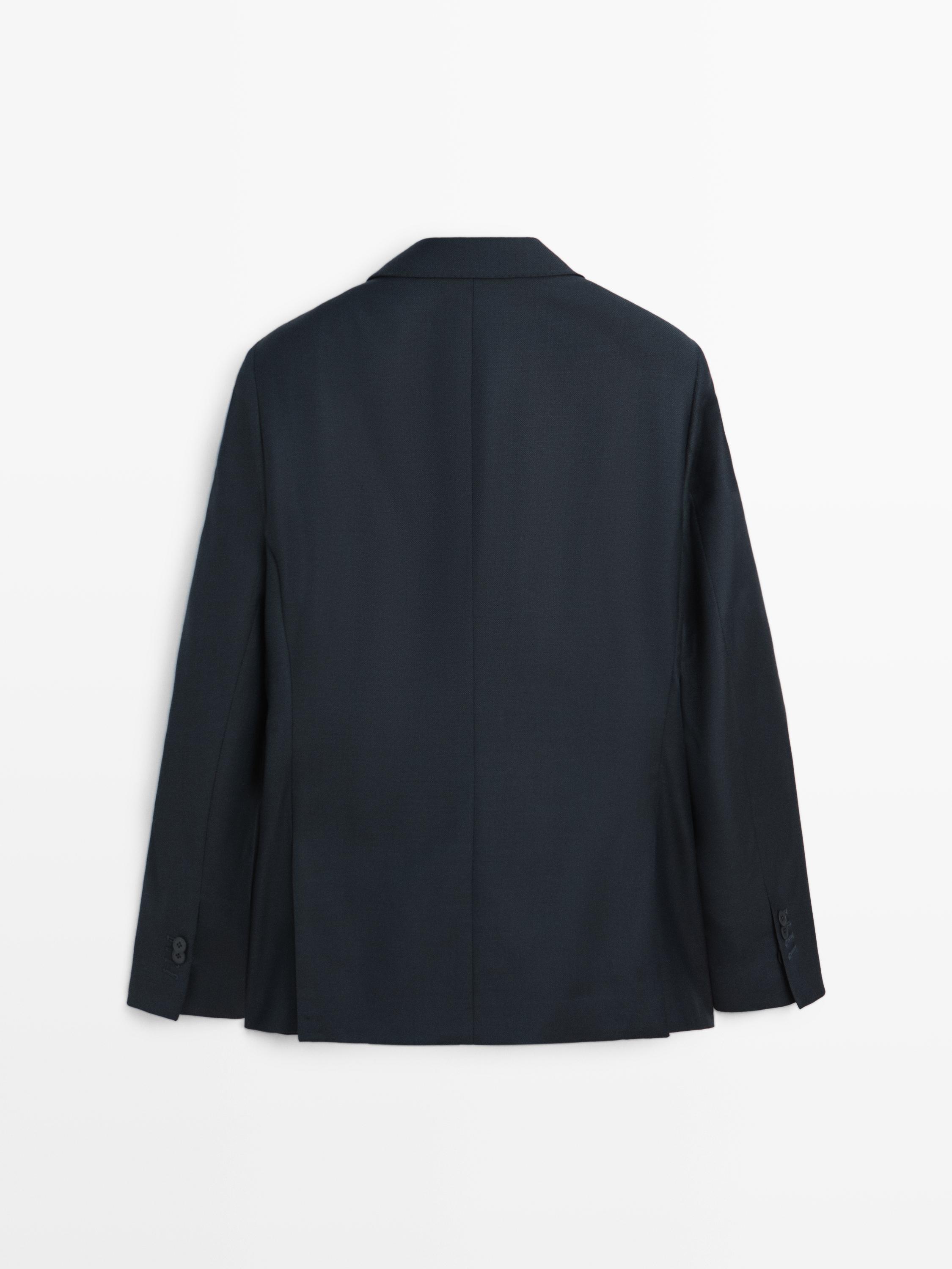 100% cool wool micro-textured suit blazer — NAVY BLUE