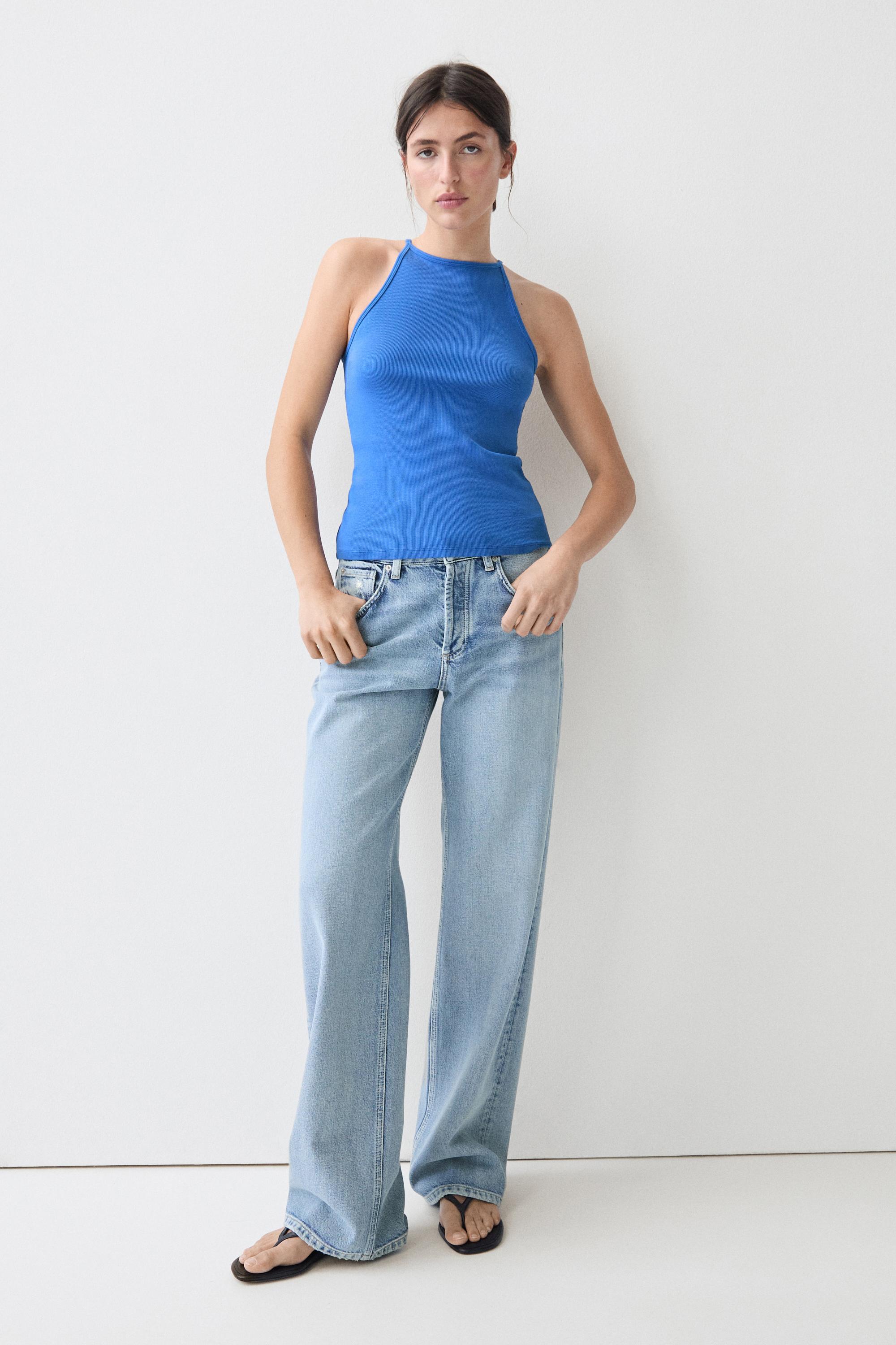 Cotton blend halter top — DEEP BLUE