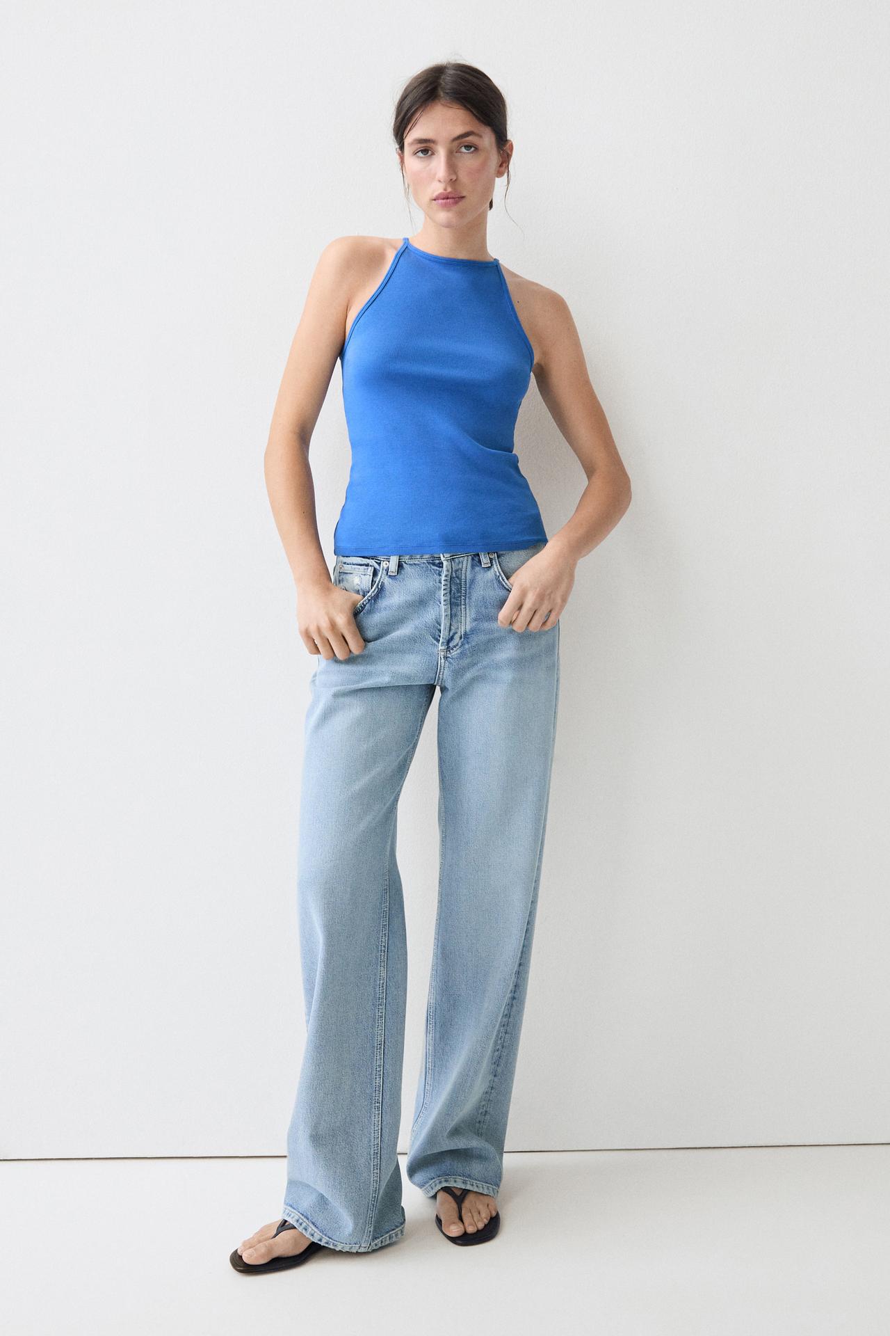 Cotton blend halter top — DEEP BLUE