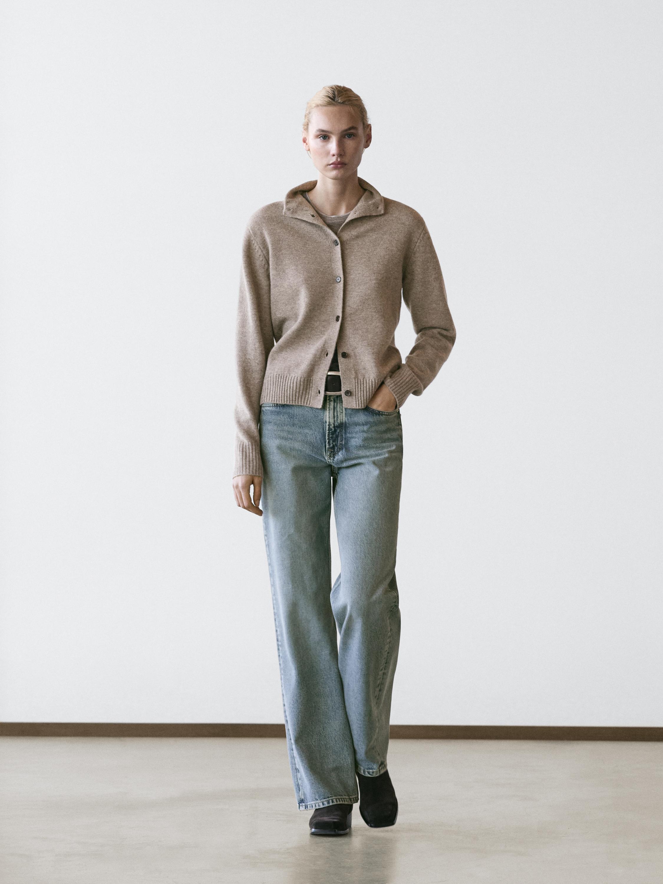 Wool high neck knit cardigan