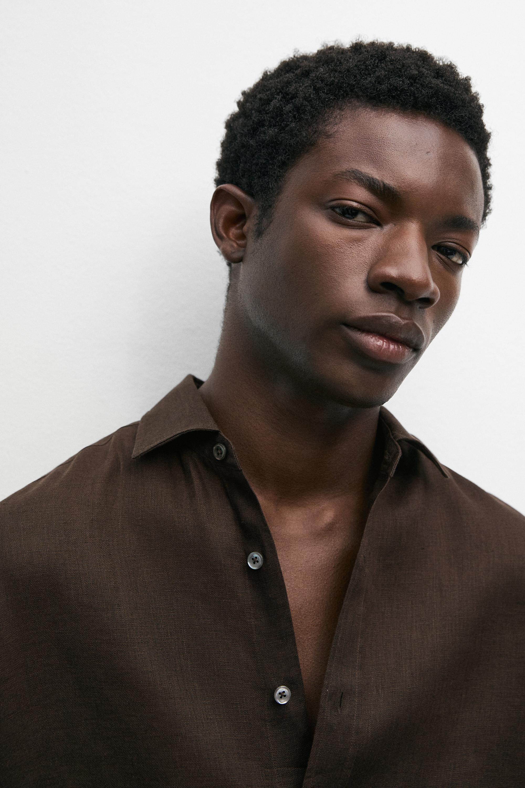 Regular fit 100% linen shirt — BROWN