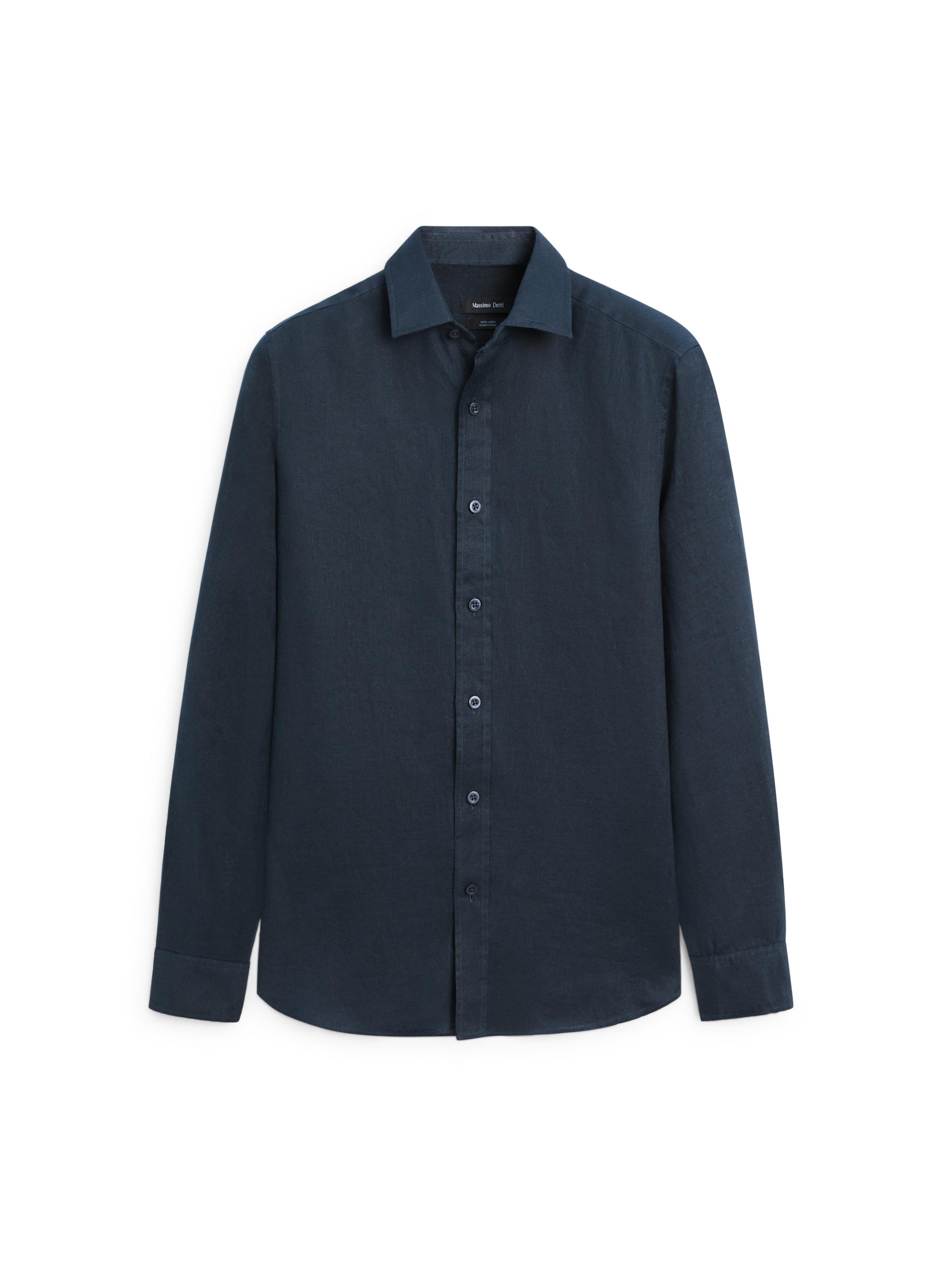 100% linen slim fit shirt — NAVY BLUE
