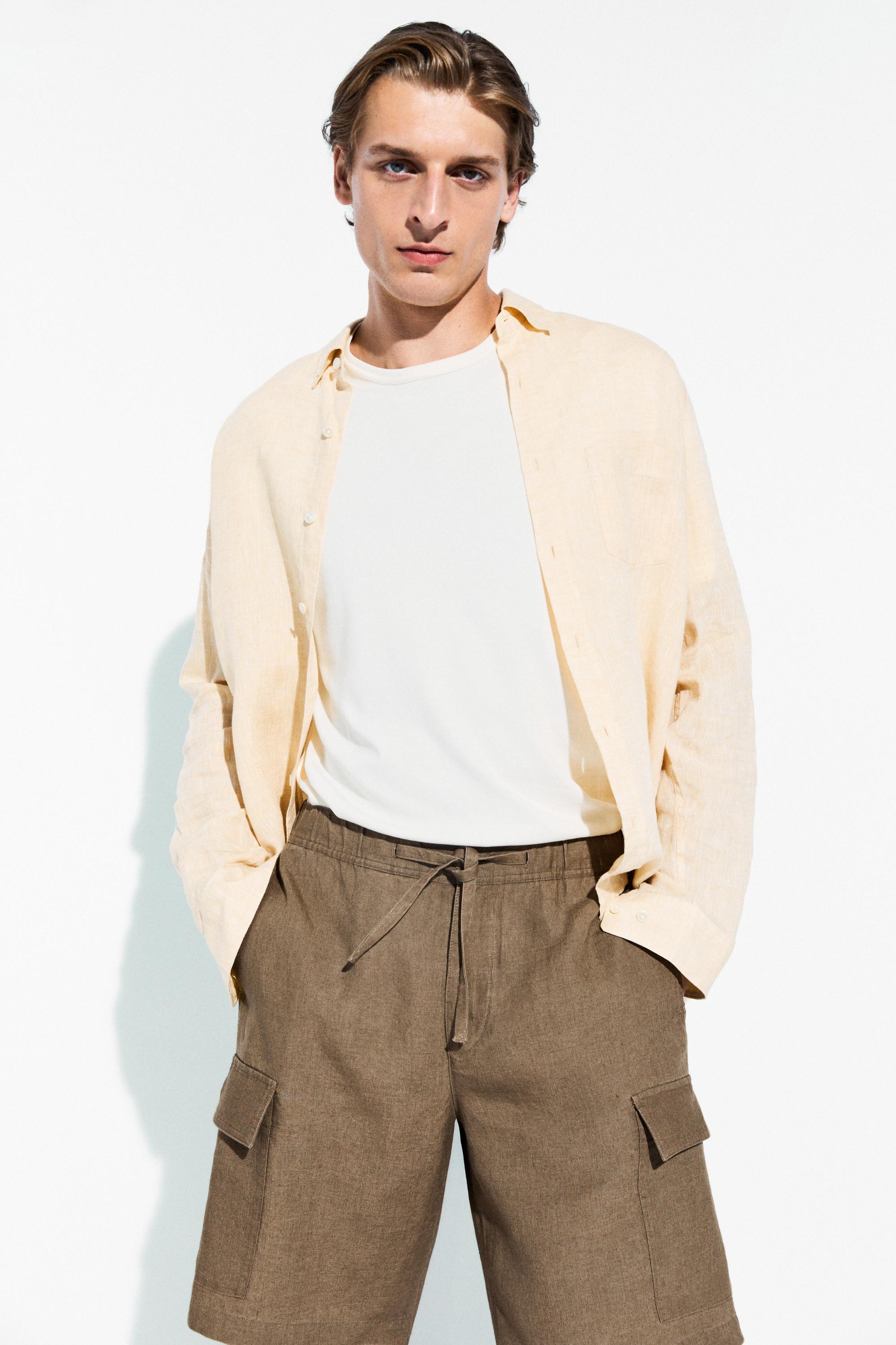 100% linen cargo Bermuda shorts — KHAKI