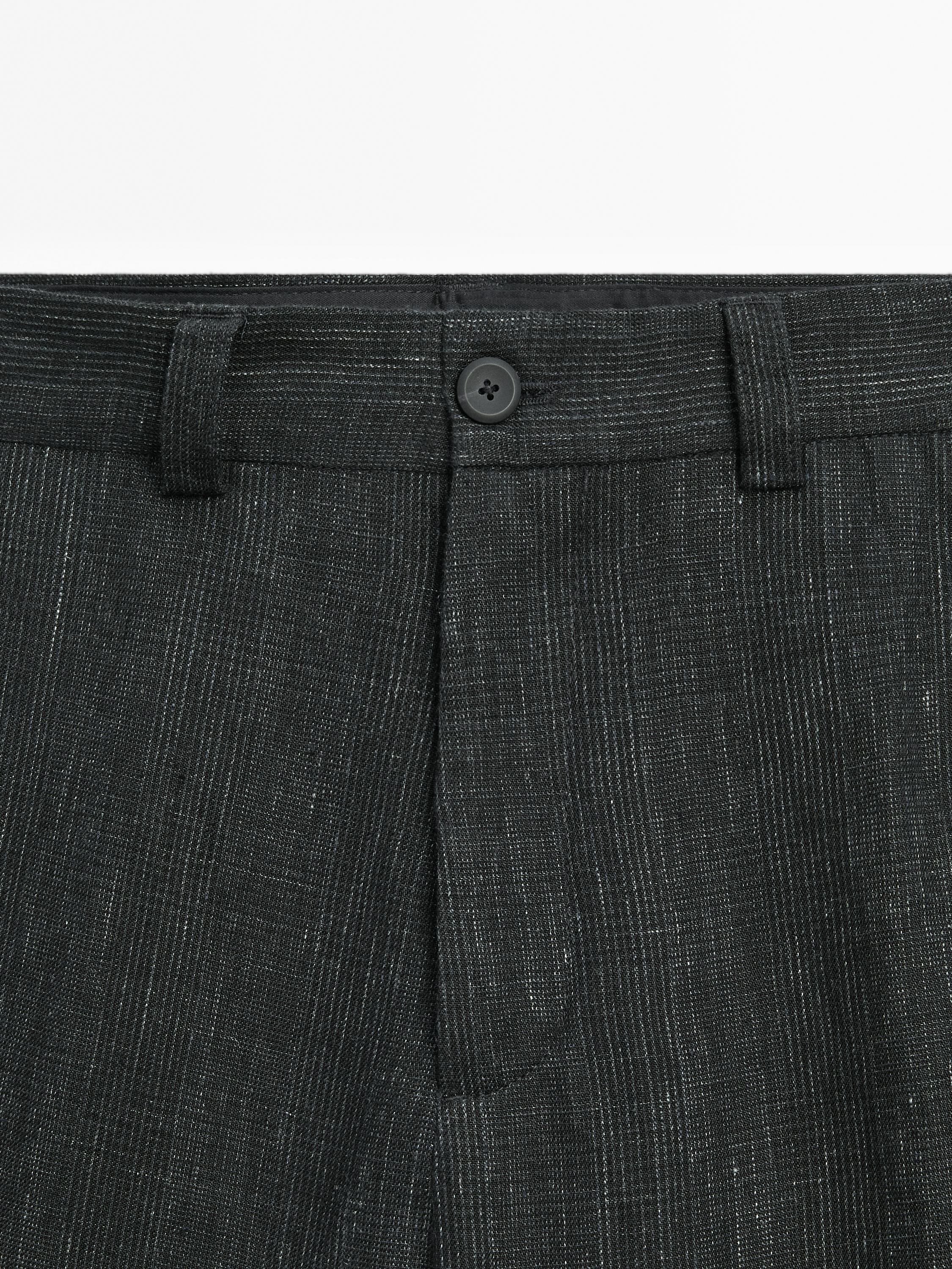 100% linen trousers with check detail