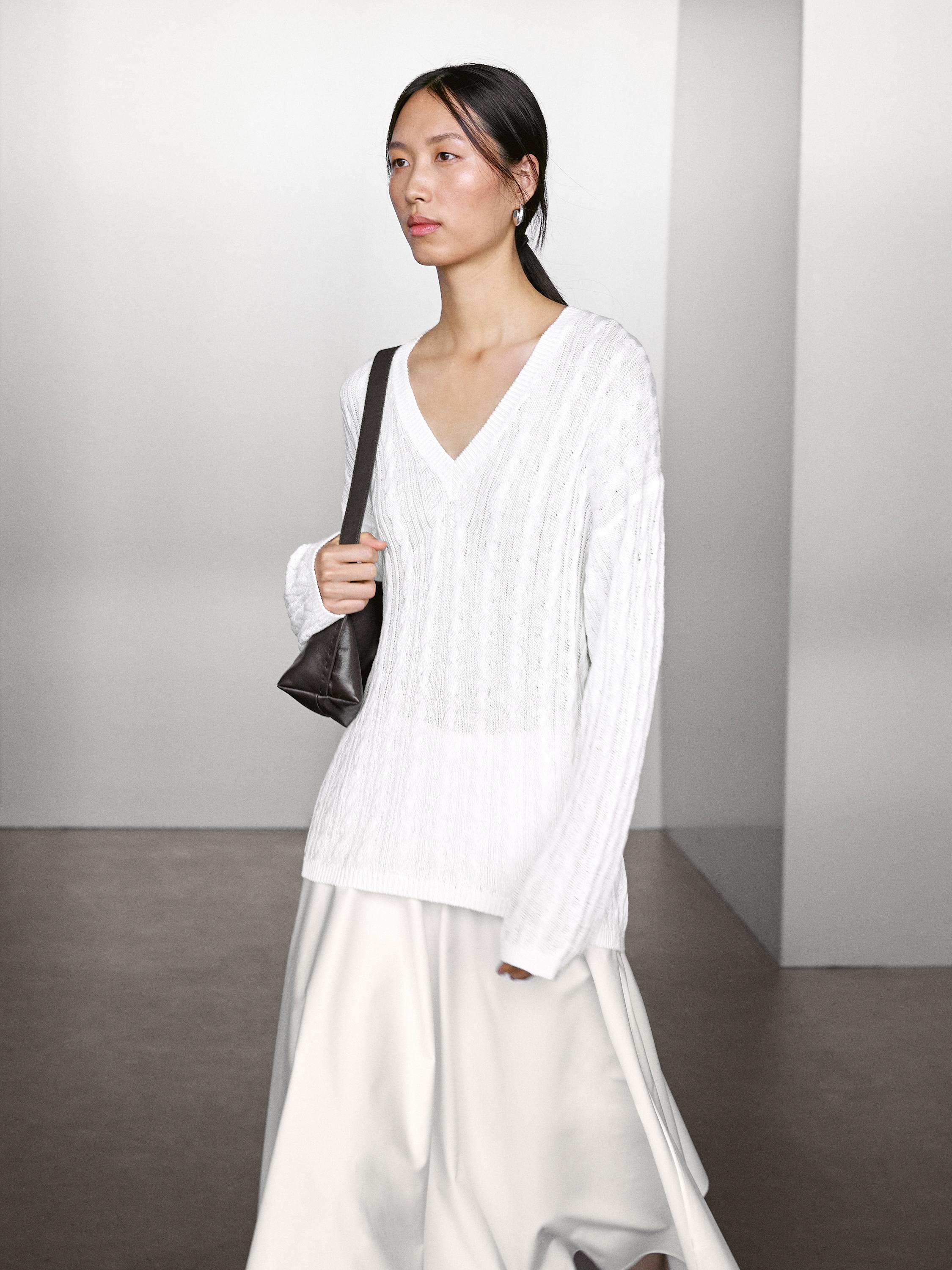 Cotton blend open-knit sweater