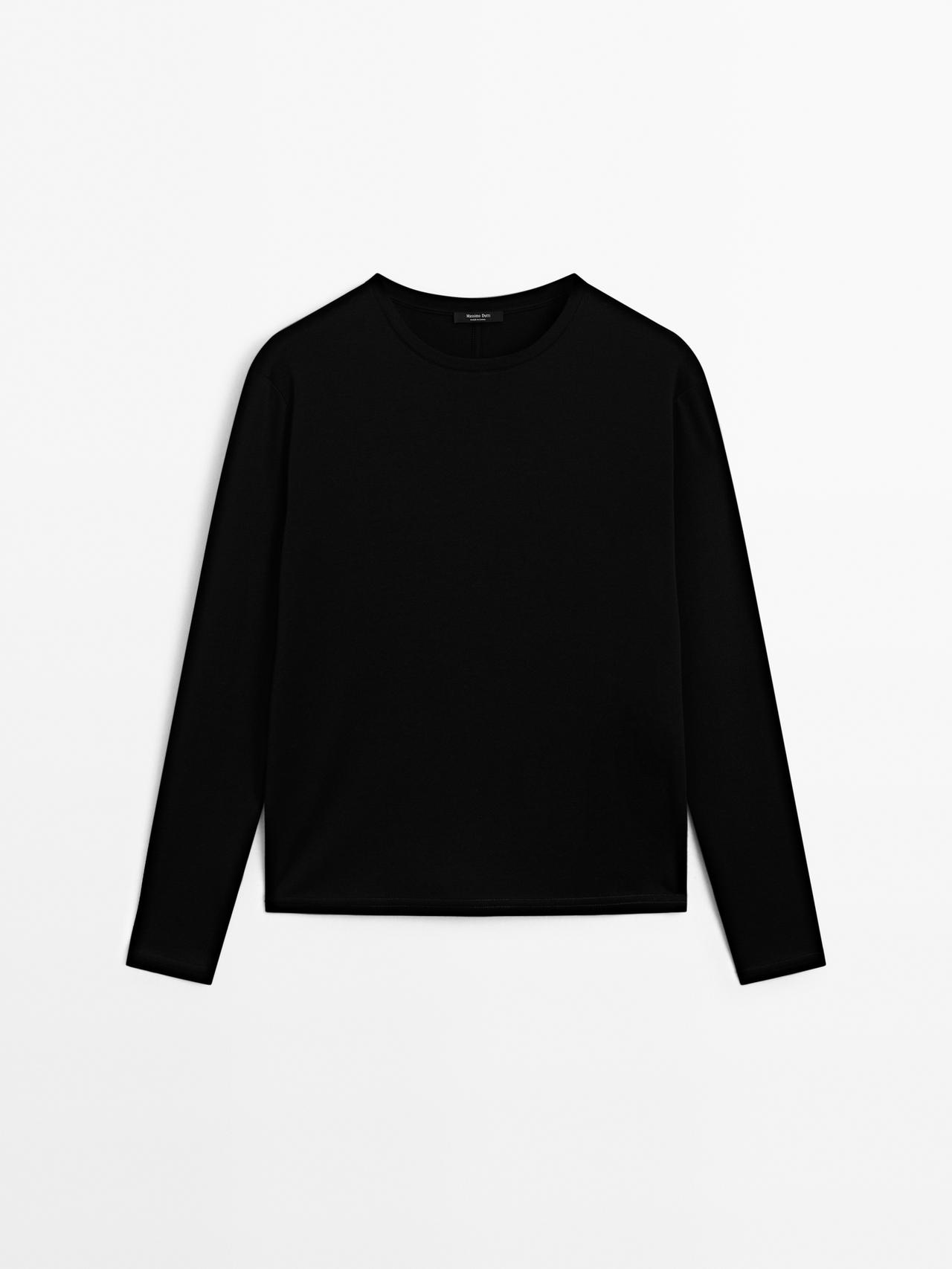 Massimo Dutti - Dame - Langærmet T-Shirt Med Sømdetalje - Sort - L