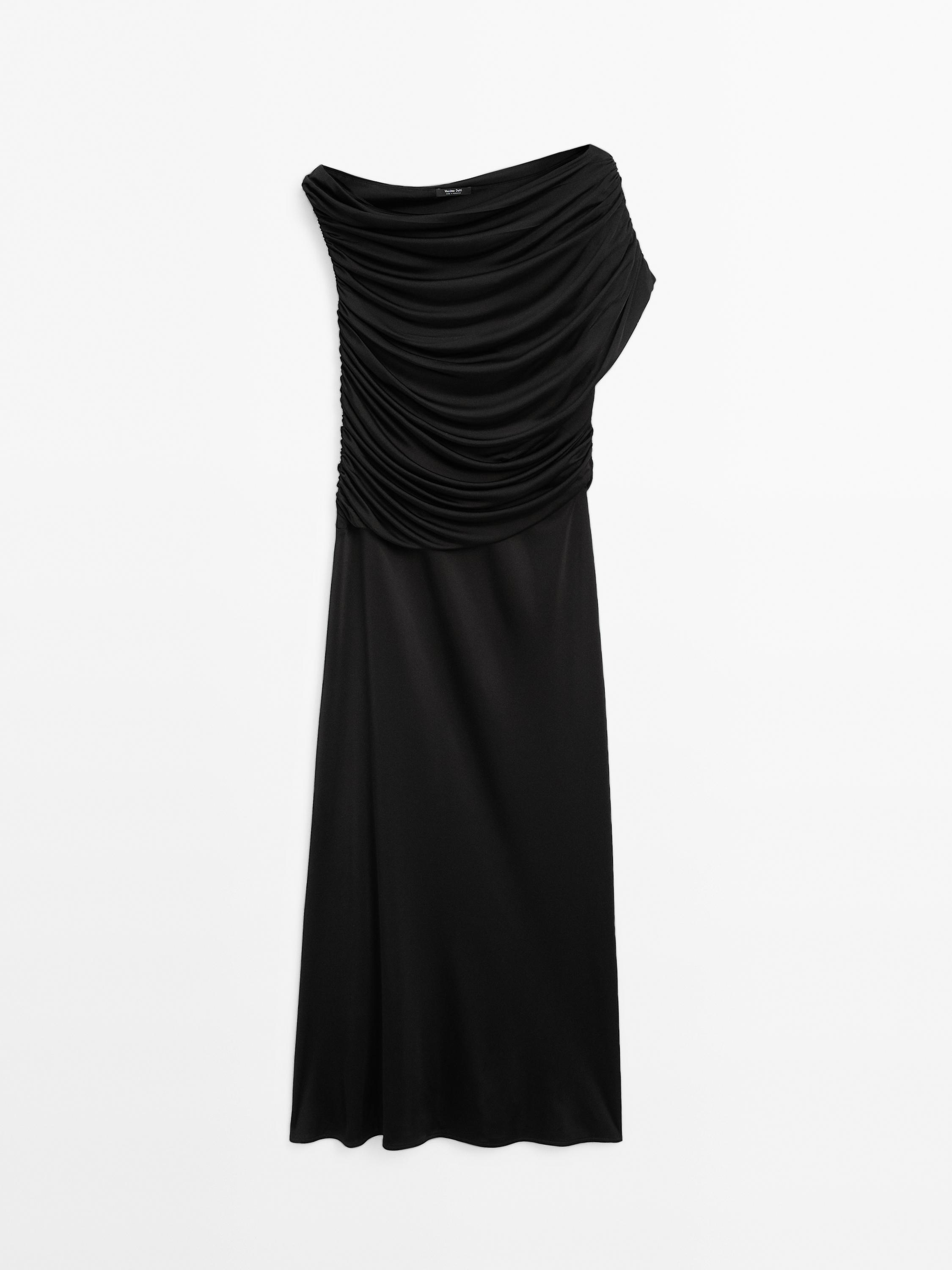 Vestido midi asimétrico drapeado