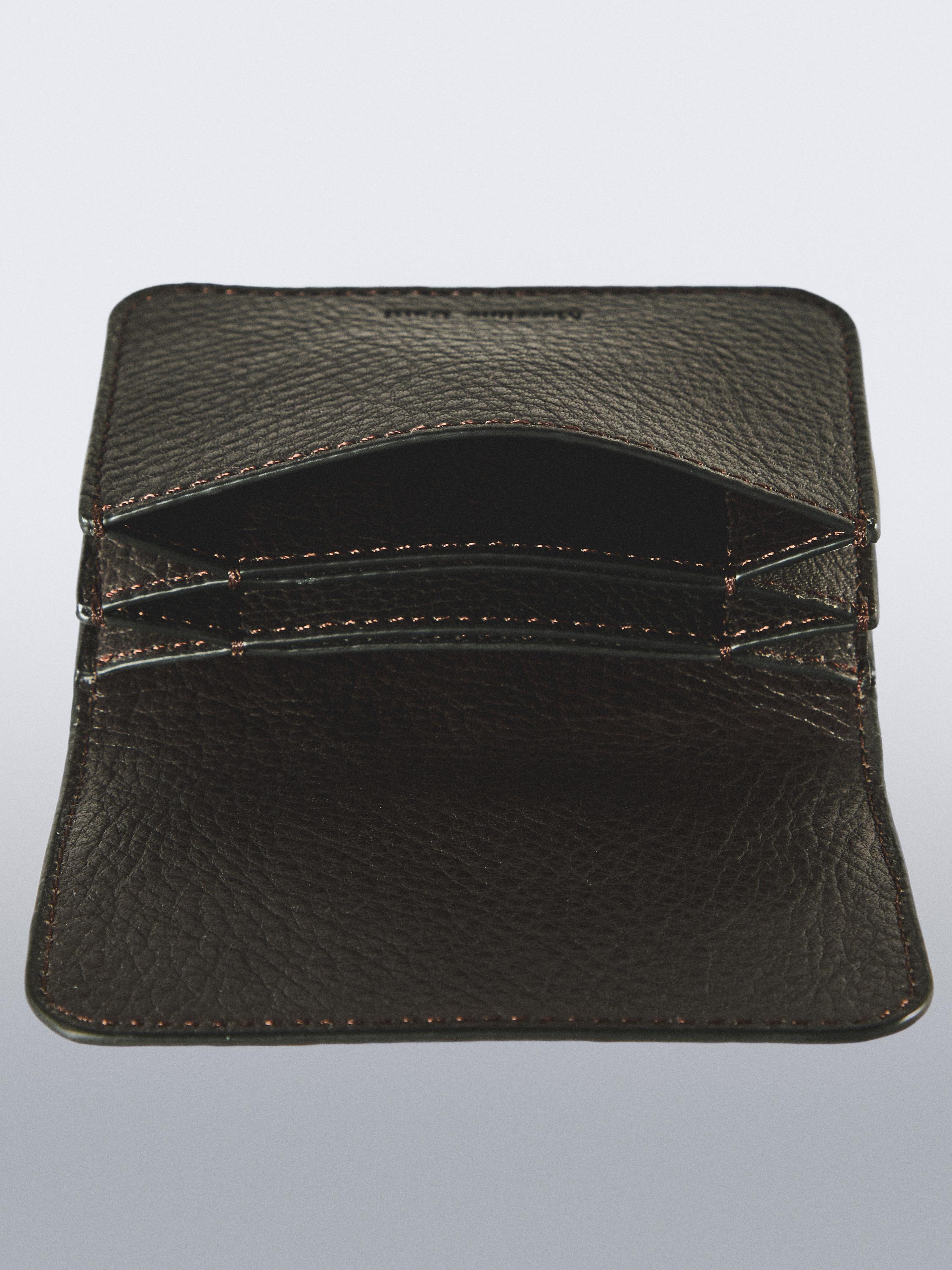 Nappa leather card holder with flap — BROWN