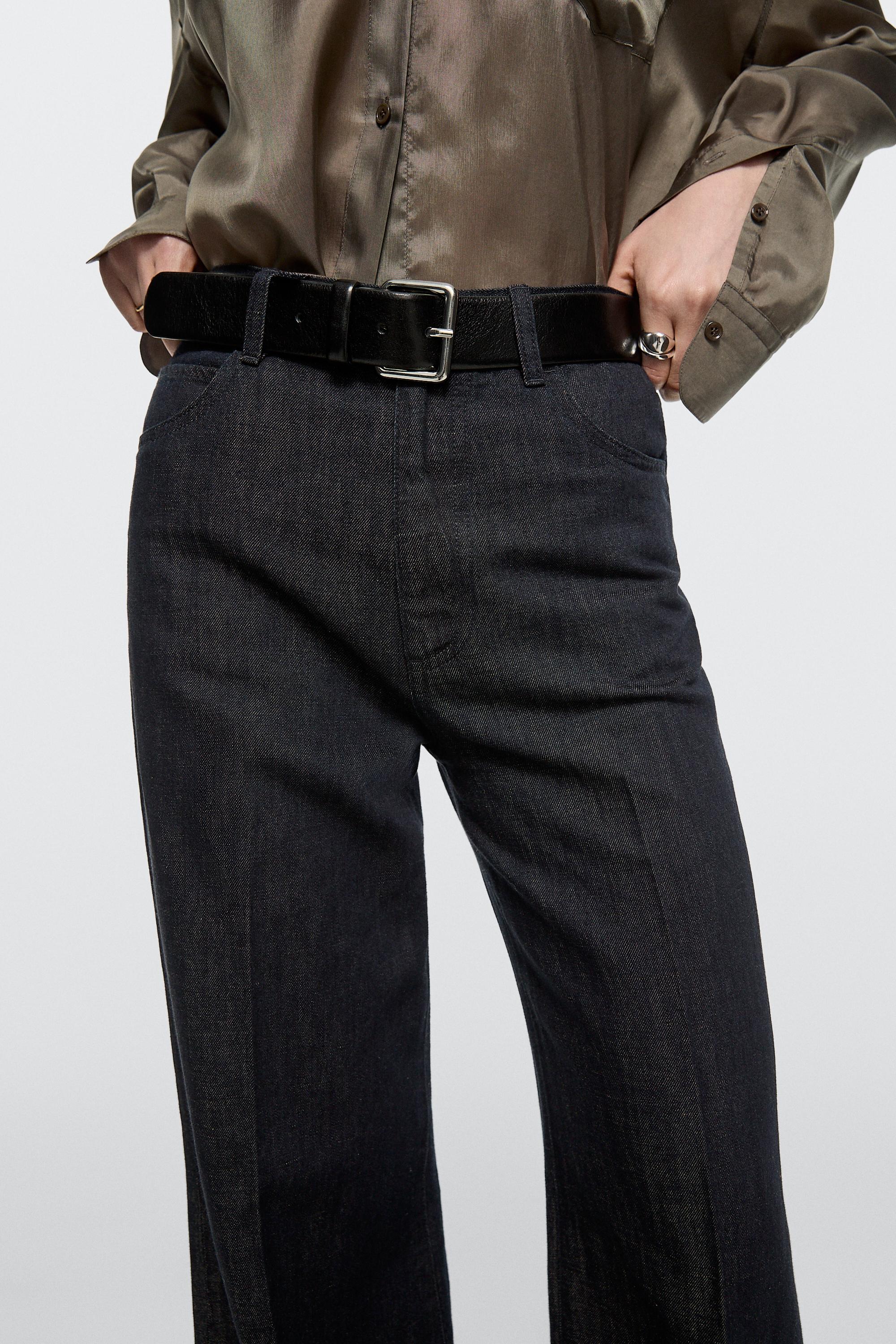 High-waist palazzo denim pants co-ord — DARK BLUE
