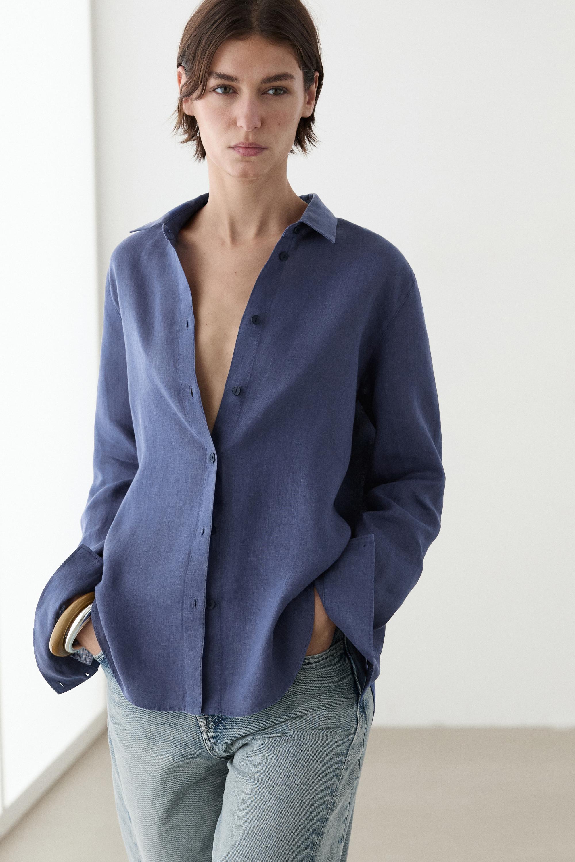 Flowing 100% linen shirt — DEEP BLUE