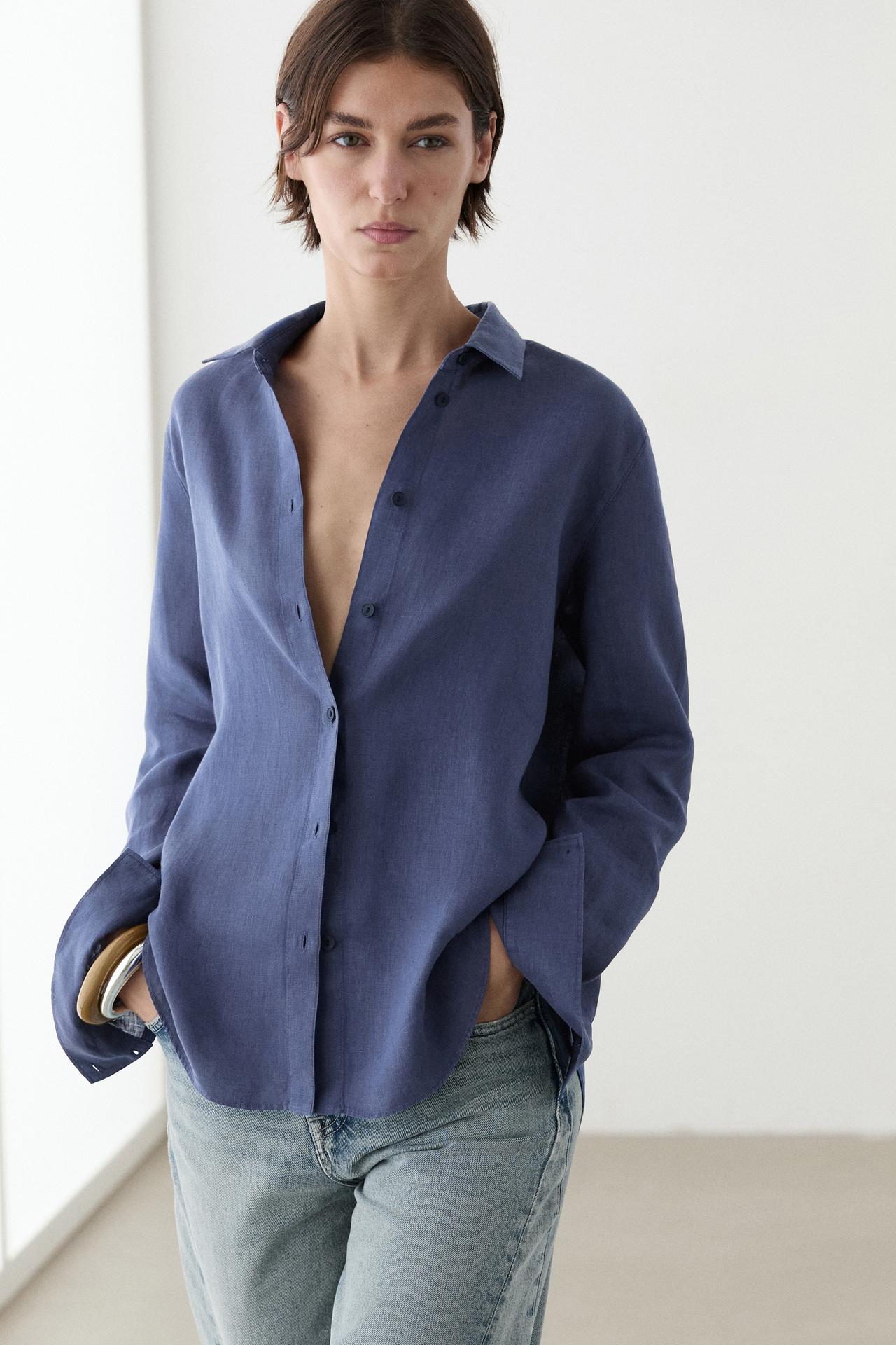 Flowing 100% linen shirt — DEEP BLUE