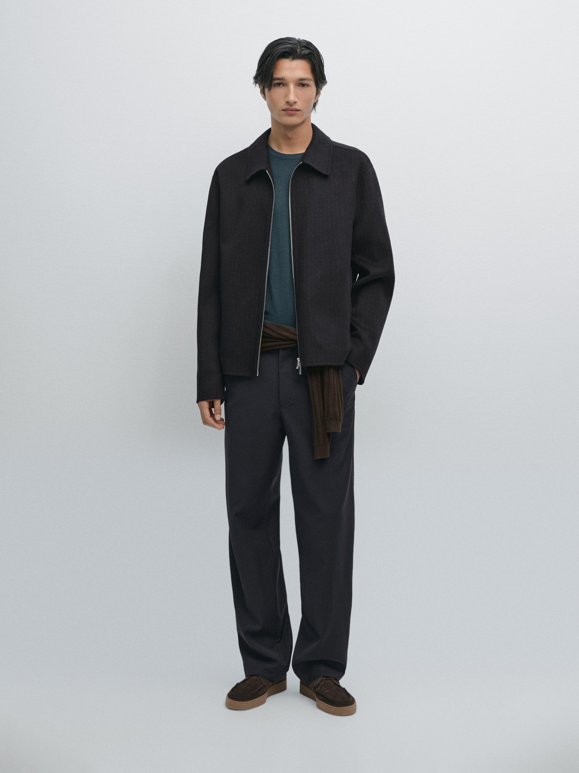 Pinstripe double wool blend jacket