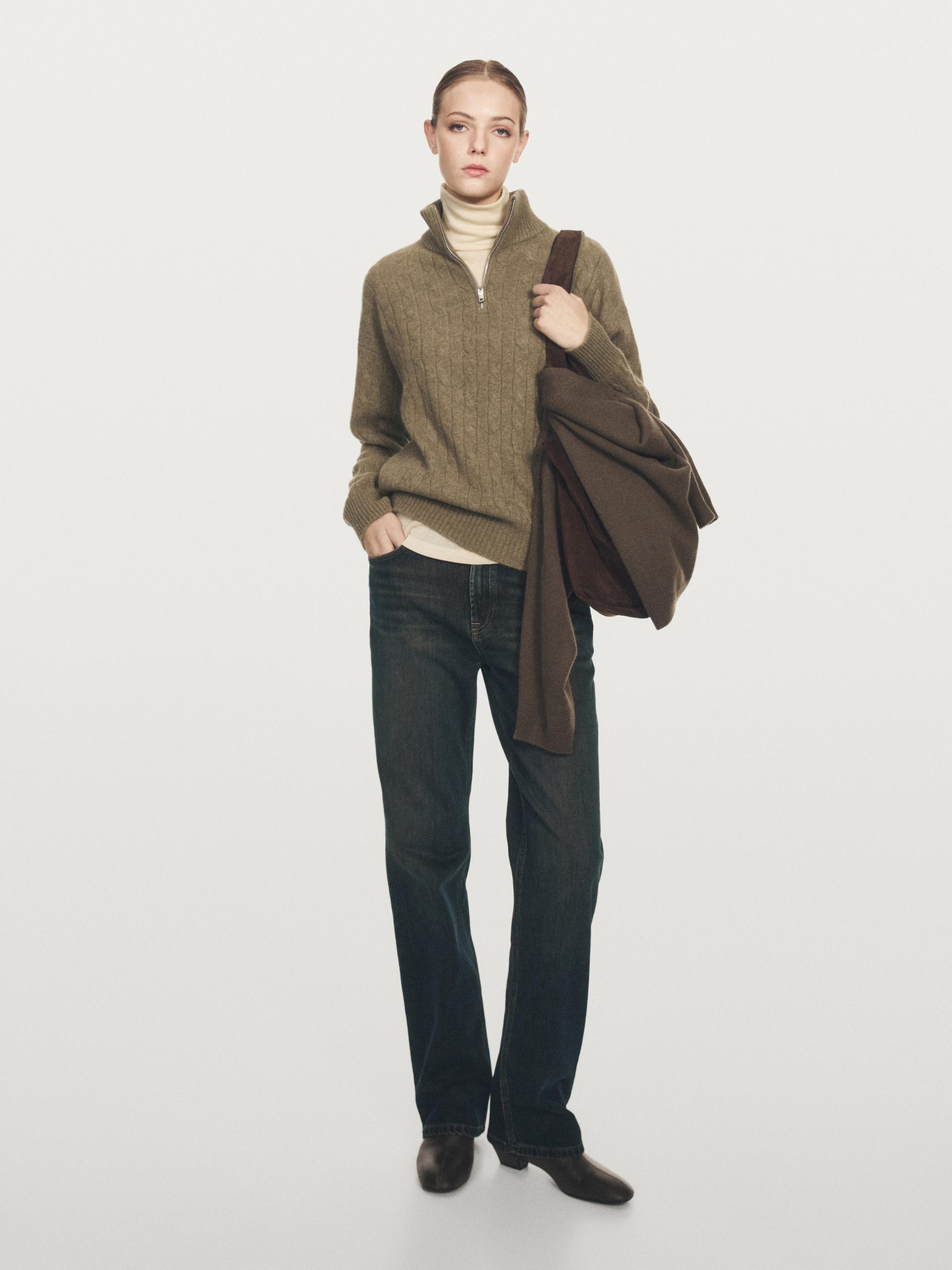 Jersey Cuello Alto Cremallera 100% Cashmere - Verdoso - S - Massimo Dutti - Mujer