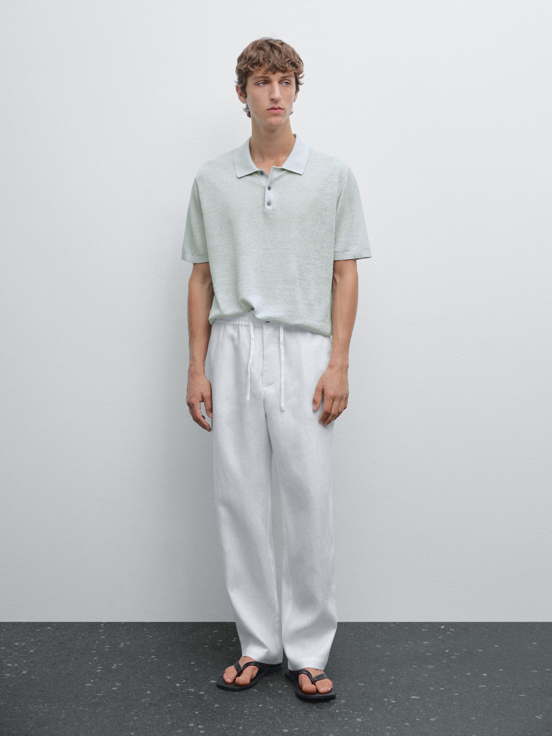 100% linen knit polo shirt