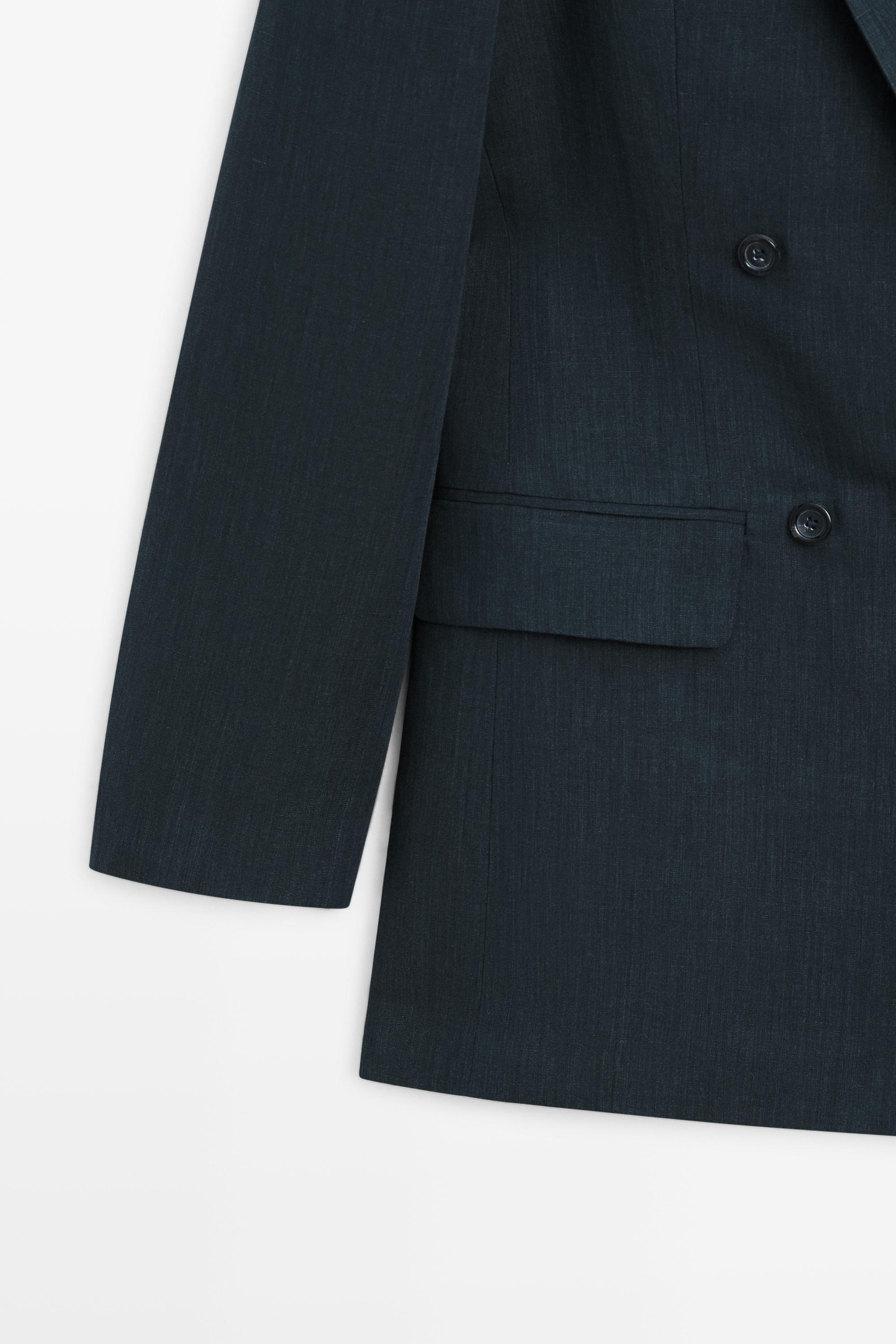 Melange linen blend double-breasted blazer — NAVY BLUE