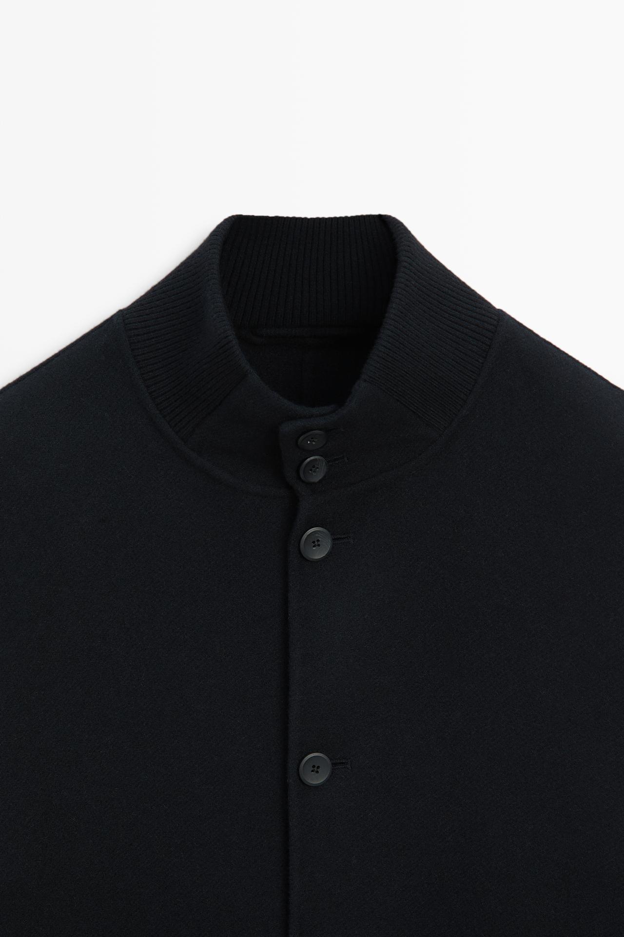 Wool blend pocket detail bomber jacket — DEEP BLUE