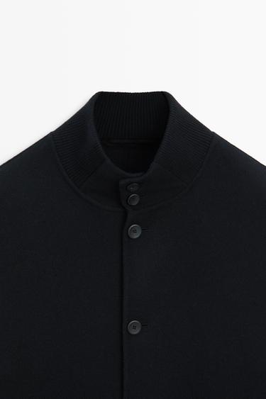 Wool blend pocket detail bomber jacket — DEEP BLUE 9