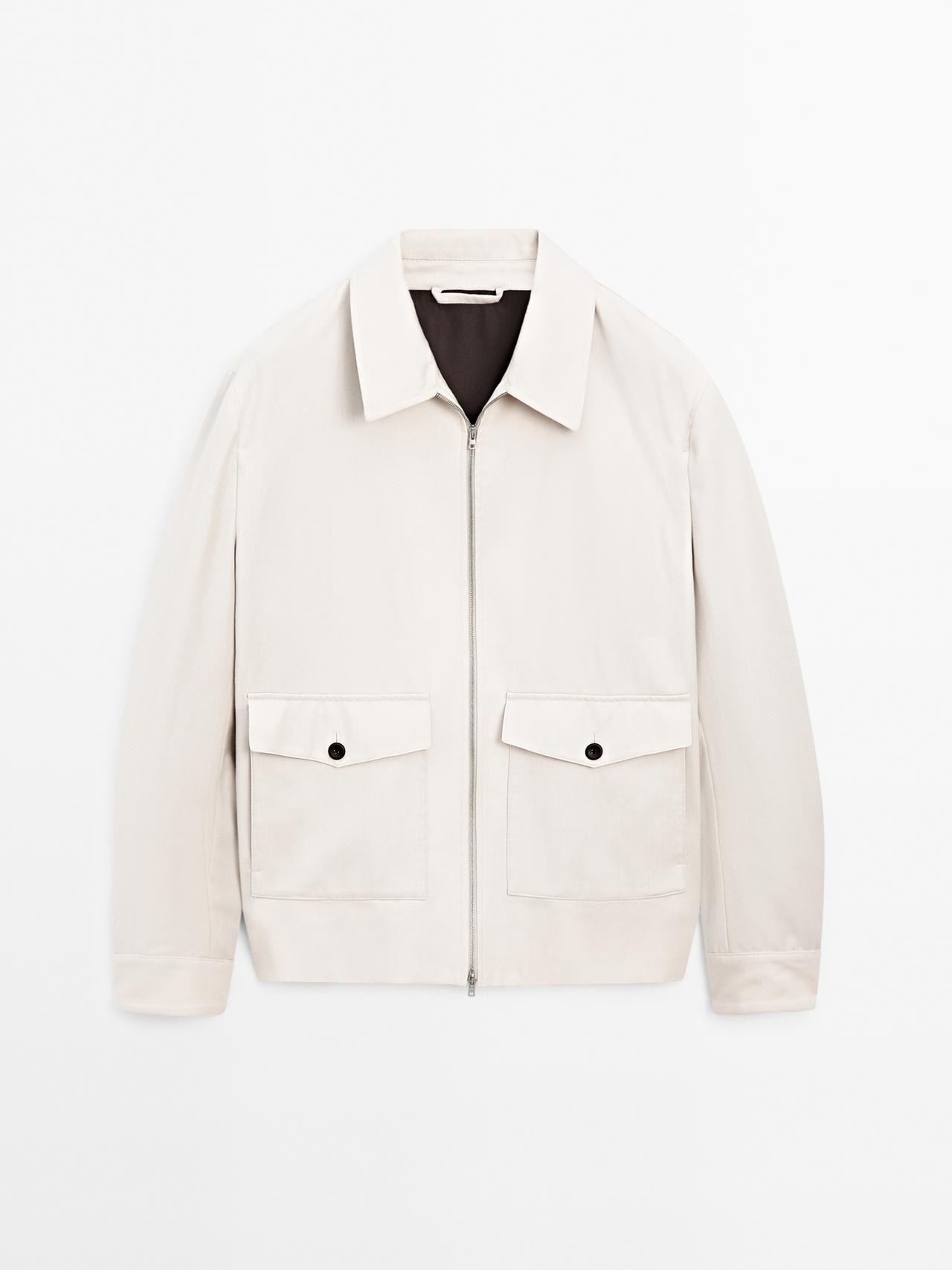 Massimo Dutti - Herre - Kort Jakke I Uld- Og Bomuldsblanding Med Lommer - Stenfarvet - Xl