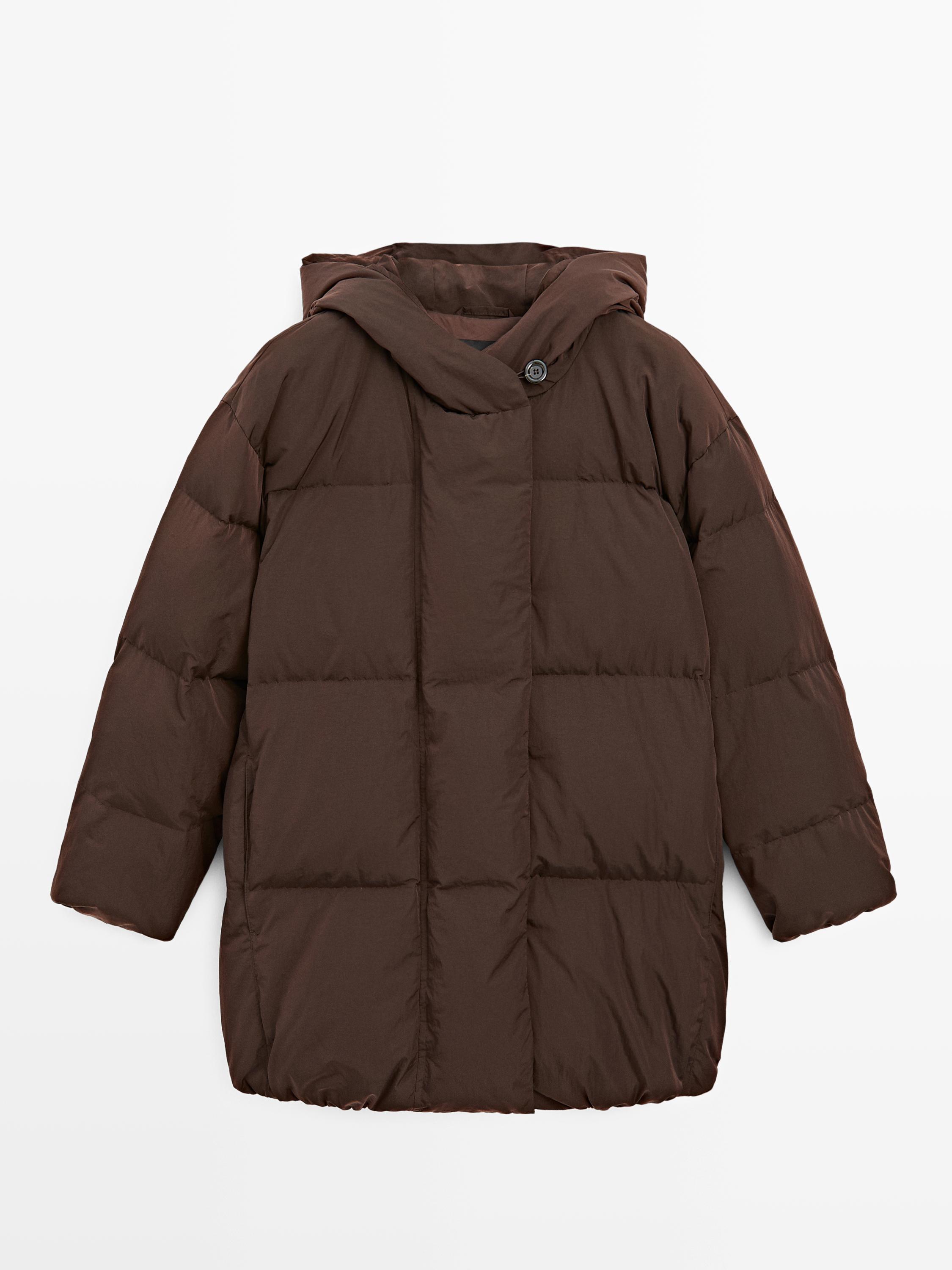 Water-repellent hooded puffer jacket