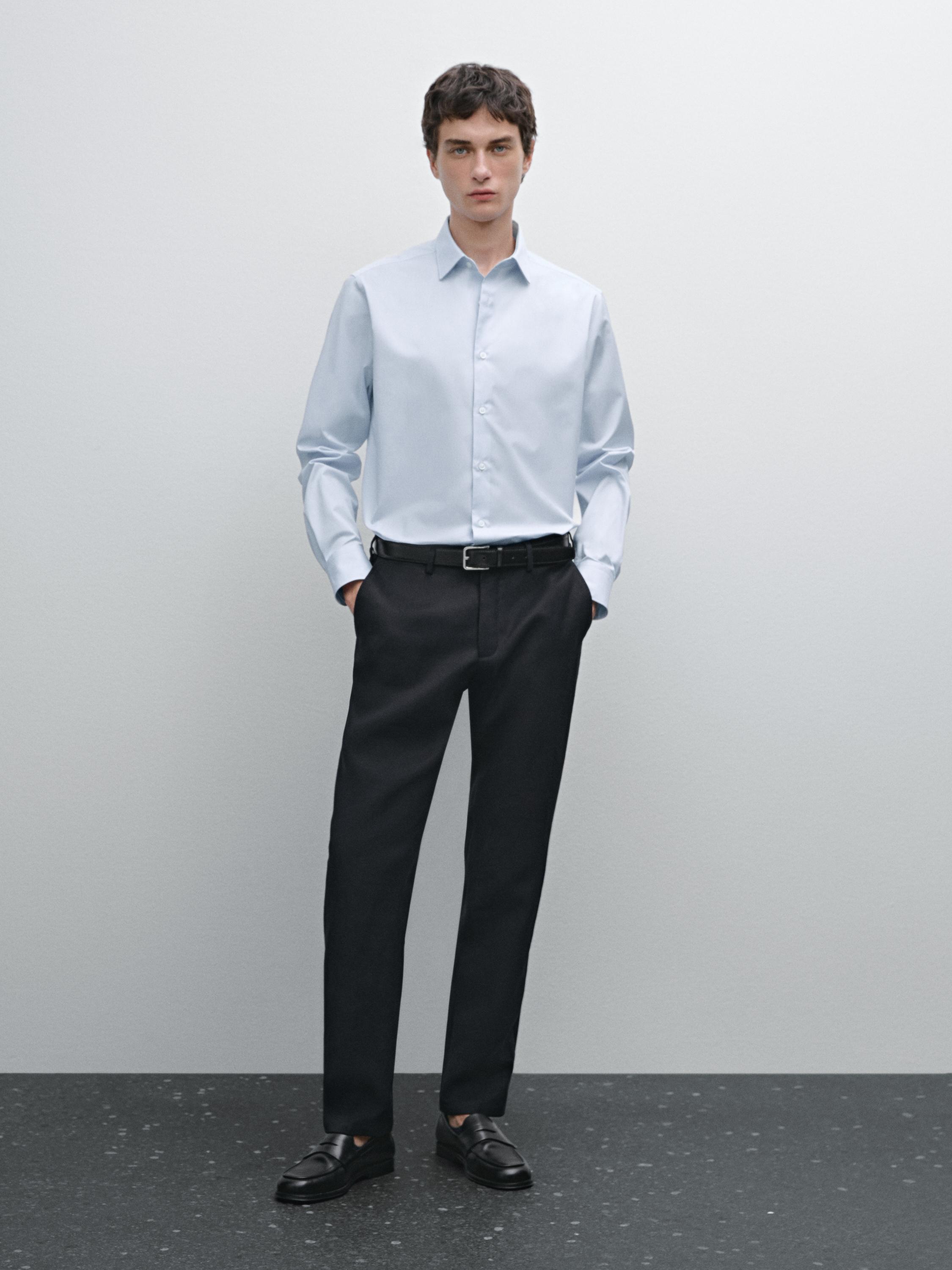 Slim fit 100% katoenen overhemd met strepen