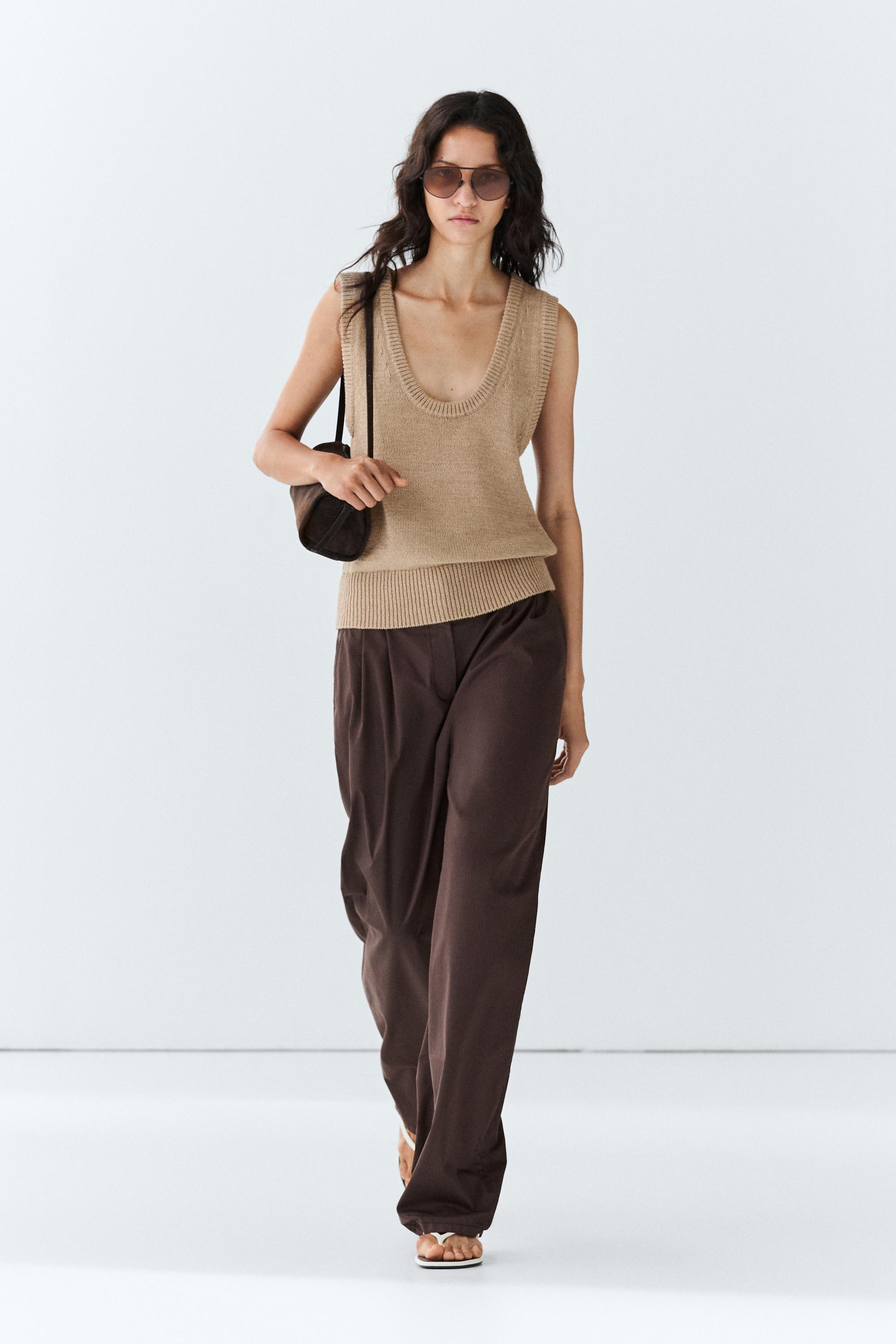 Pantaloni Con Pince In Misto Cotone Popeline - Cioccolato - 40 (It 44) - Massimo Dutti - Female-image