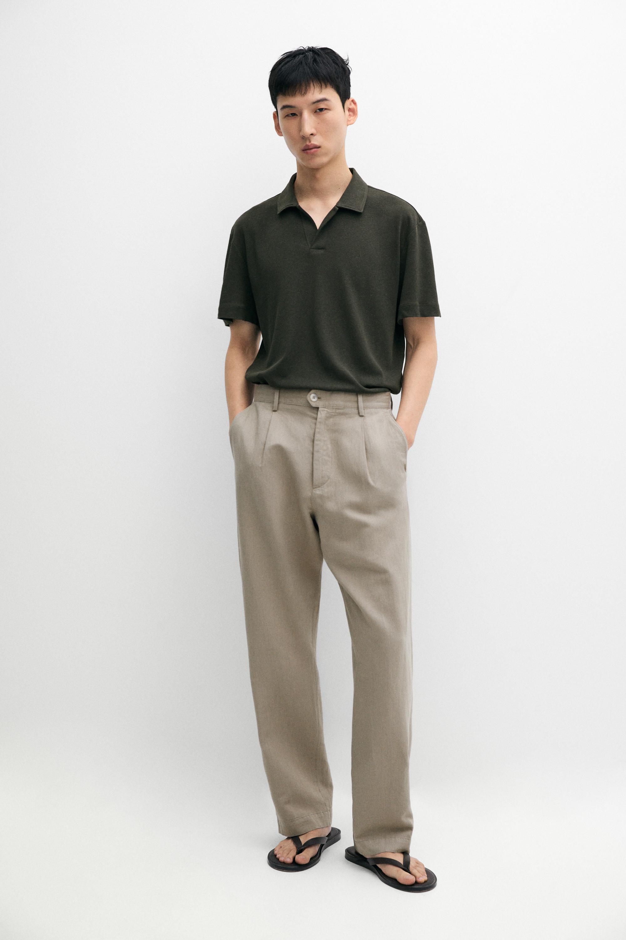 Short sleeve linen cotton polo shirt