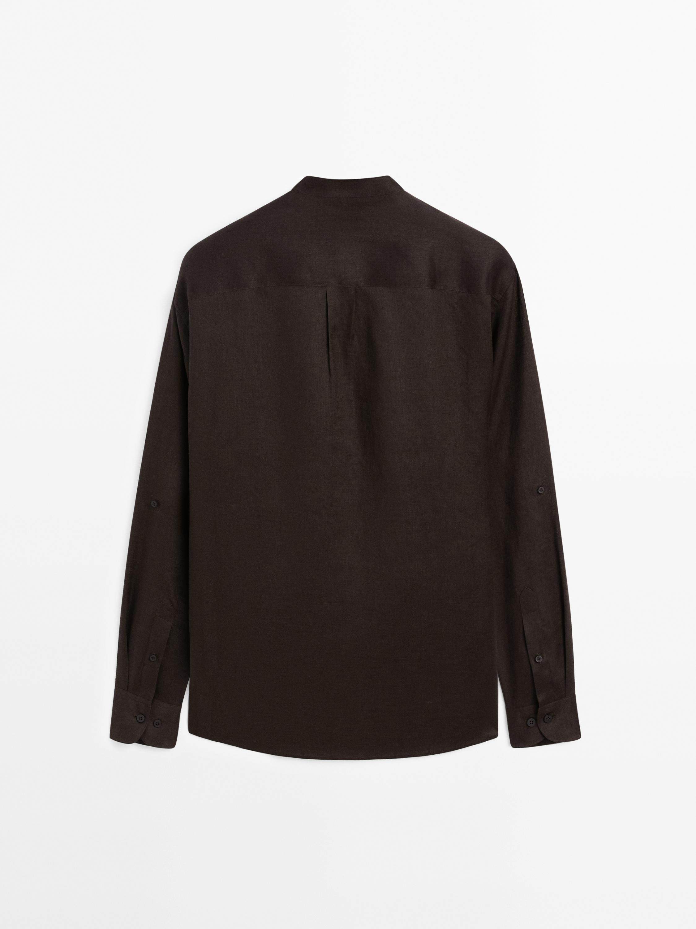 100% linen stand-up collar shirt