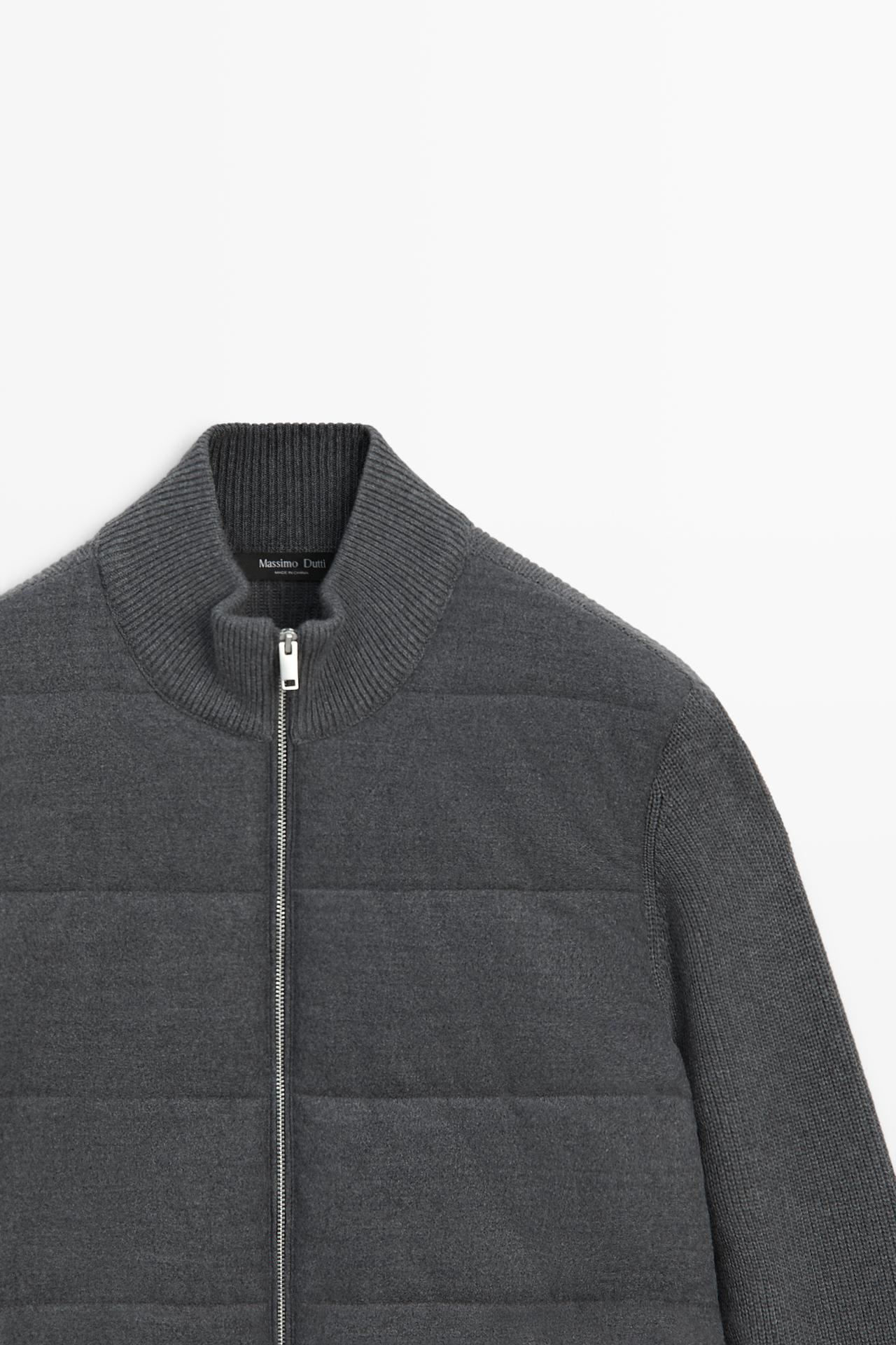 100% wool mixed-fabric cardigan — ANTHRACITE GREY