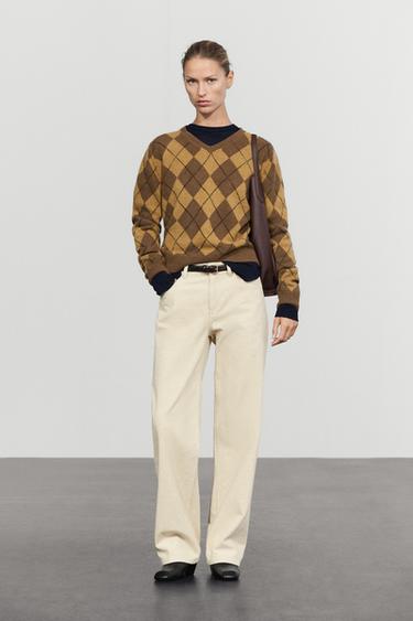 100% wool argyle knit sweater — Washed 8