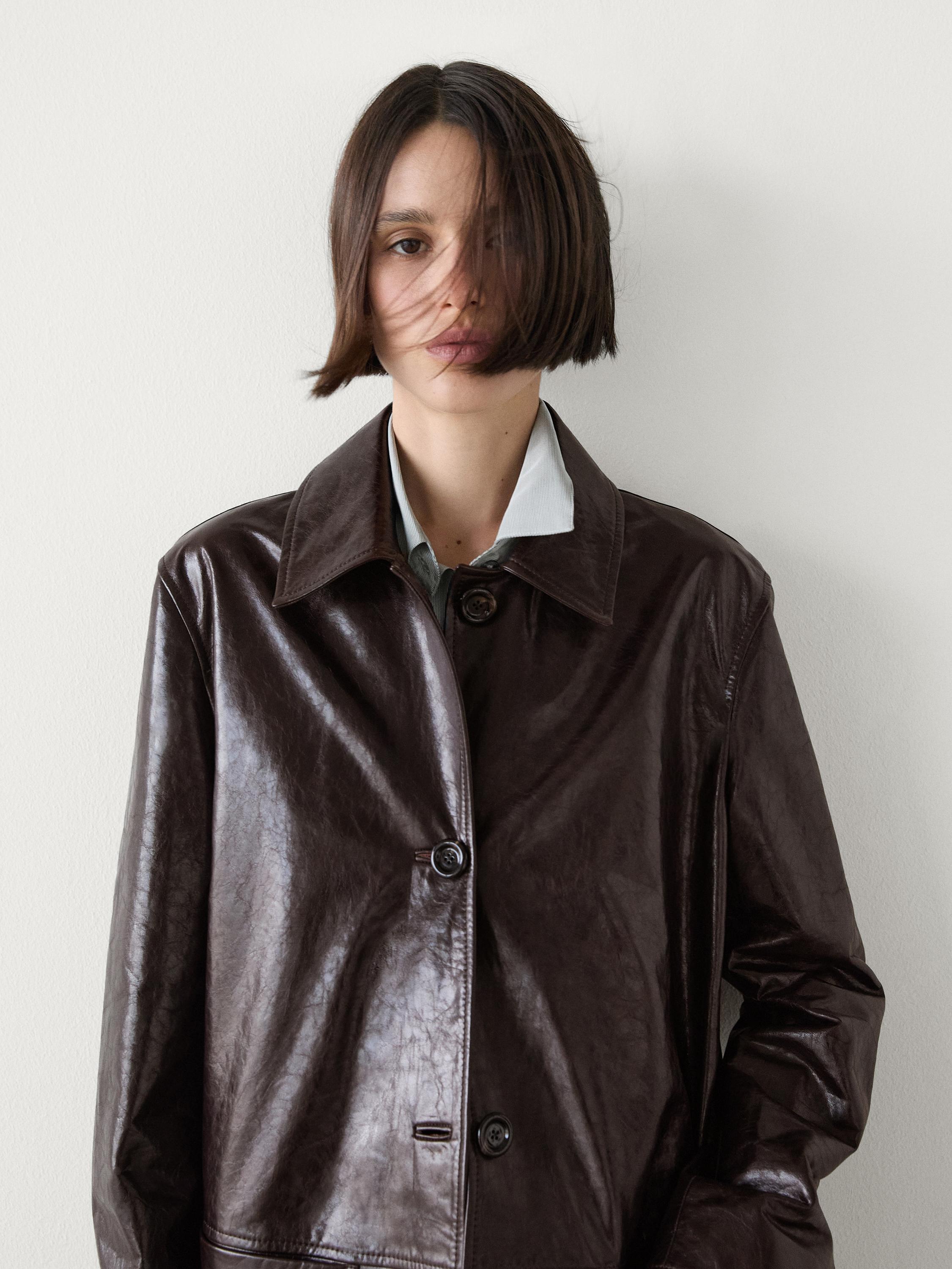 Nappa leather creased-effect coat