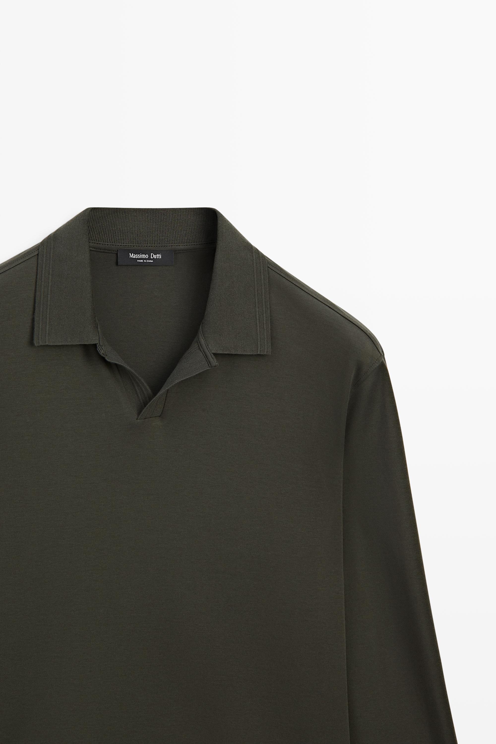 100% cotton long sleeve polo shirt — PALE OCHRE