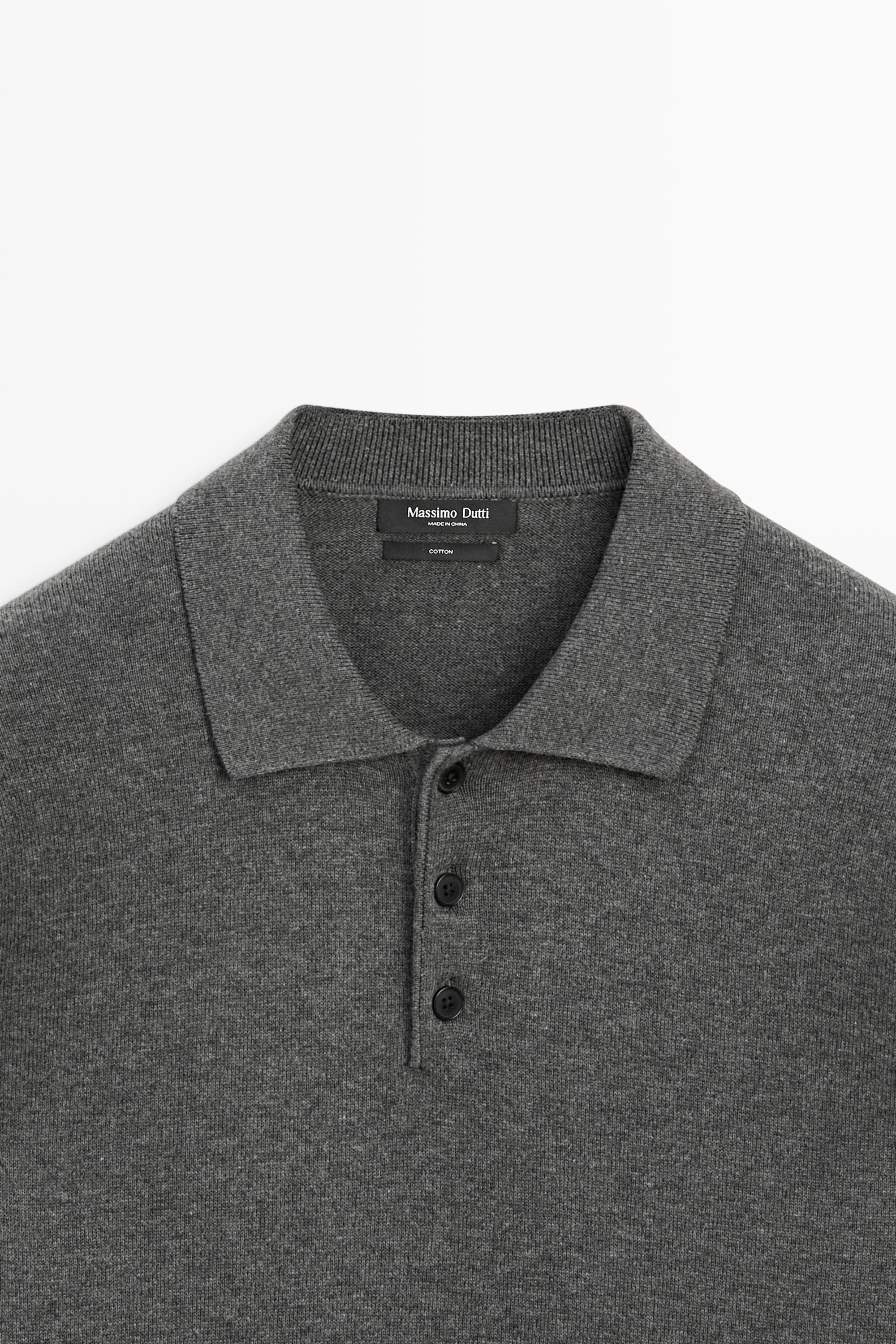 100% cotton knit polo sweater — CHARCOAL