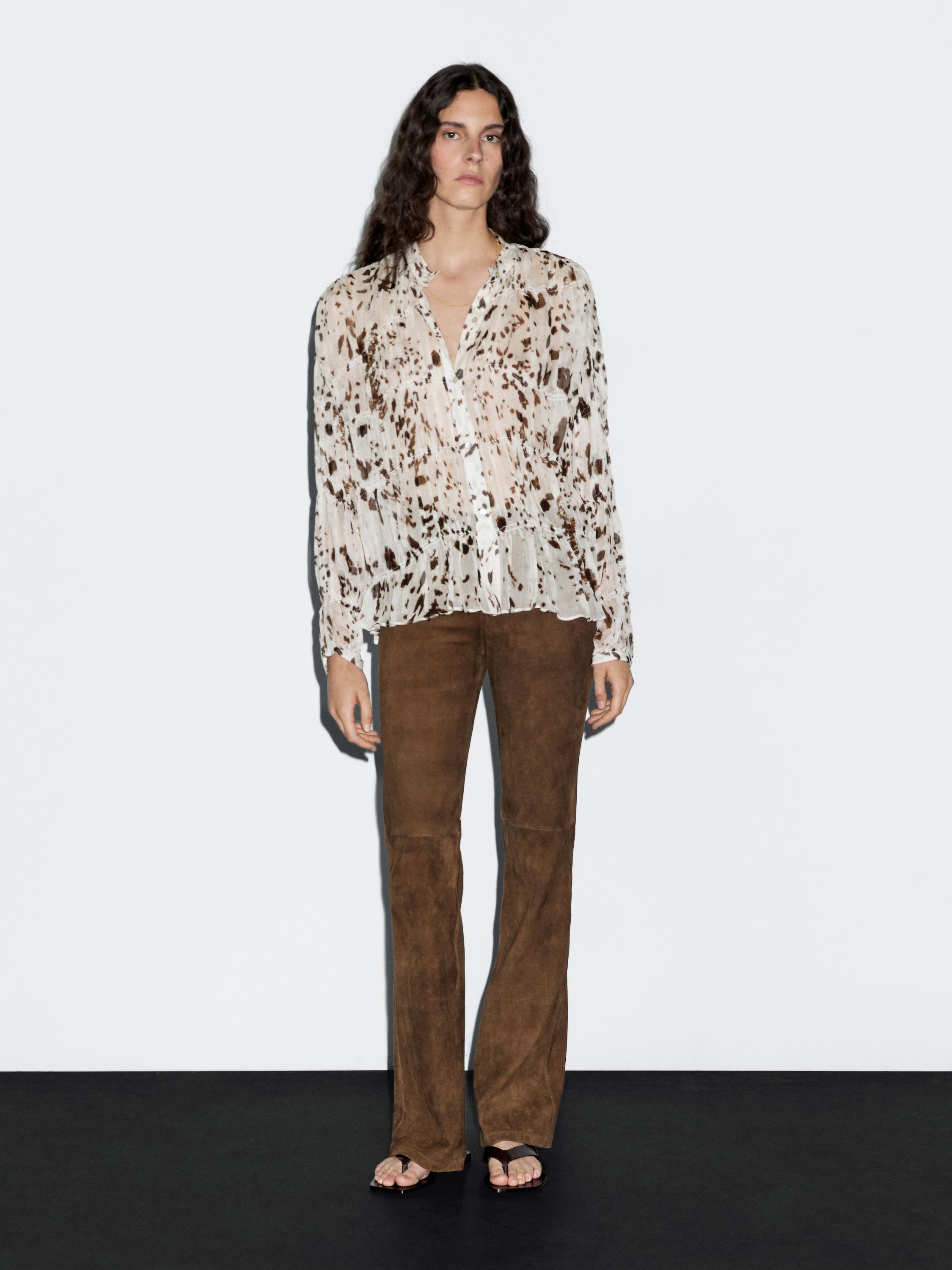 Animal print shirt with gathered detail
