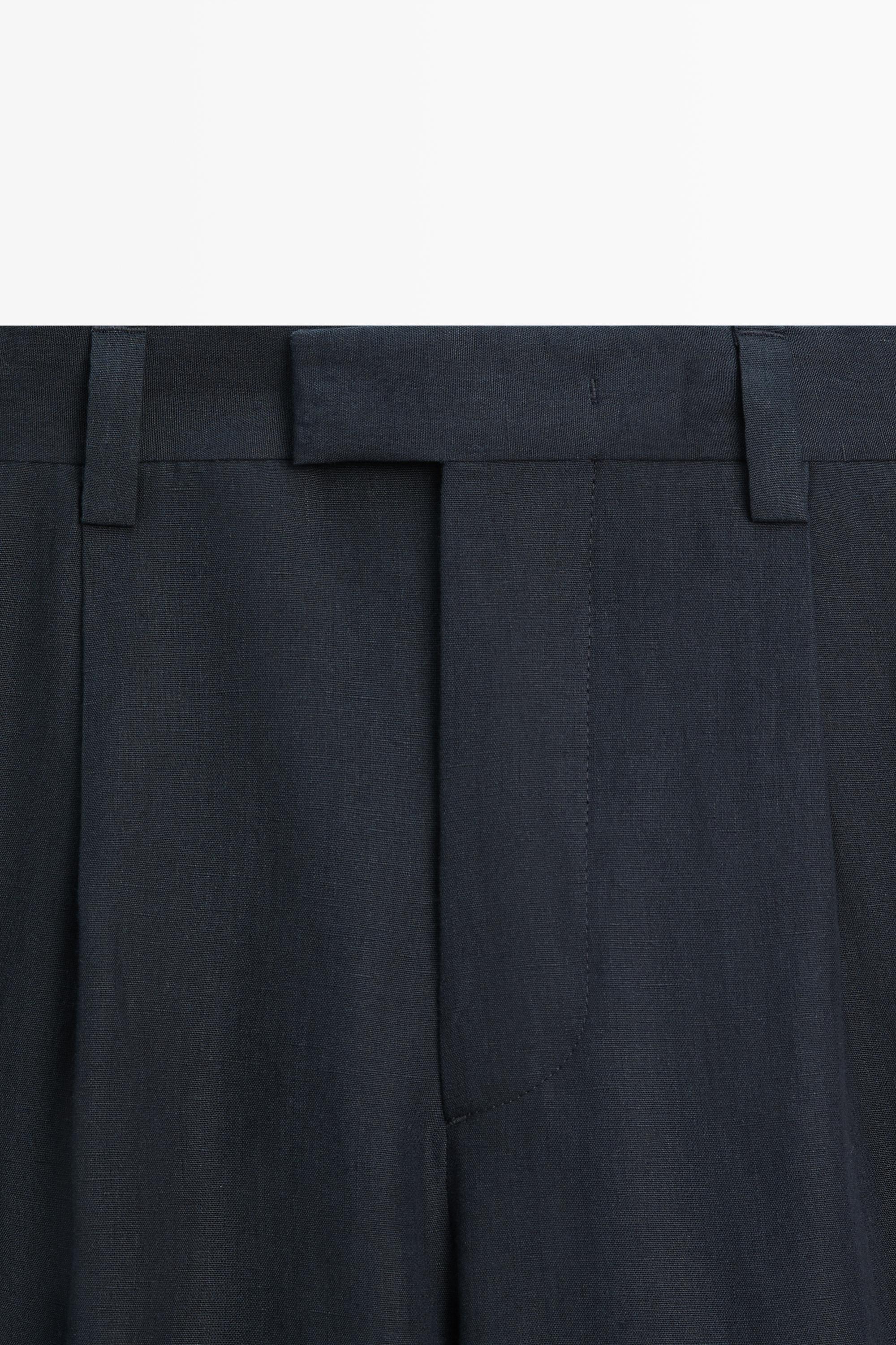 Darted 100% linen trousers — NAVY BLUE