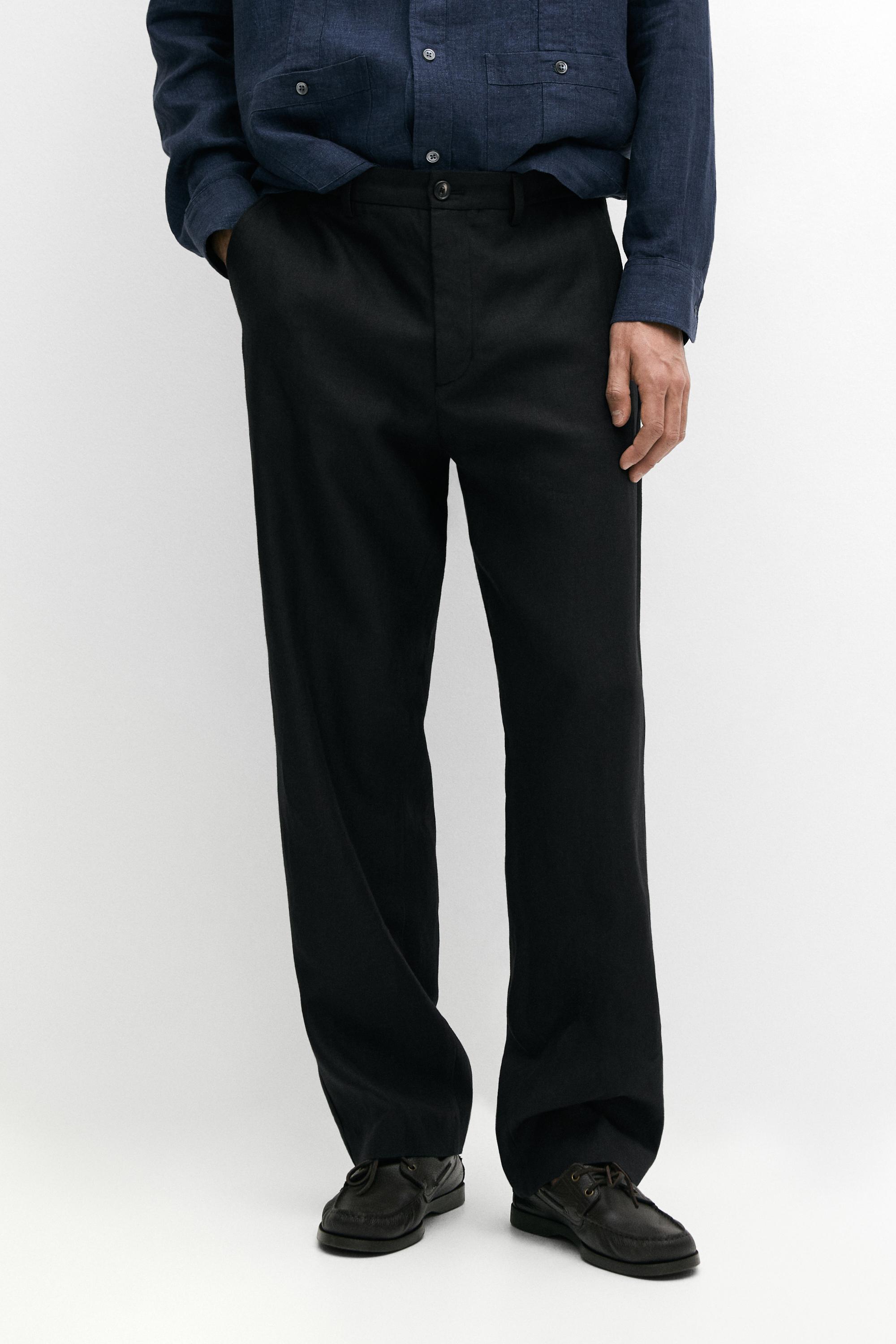 100% linen straight-leg trousers