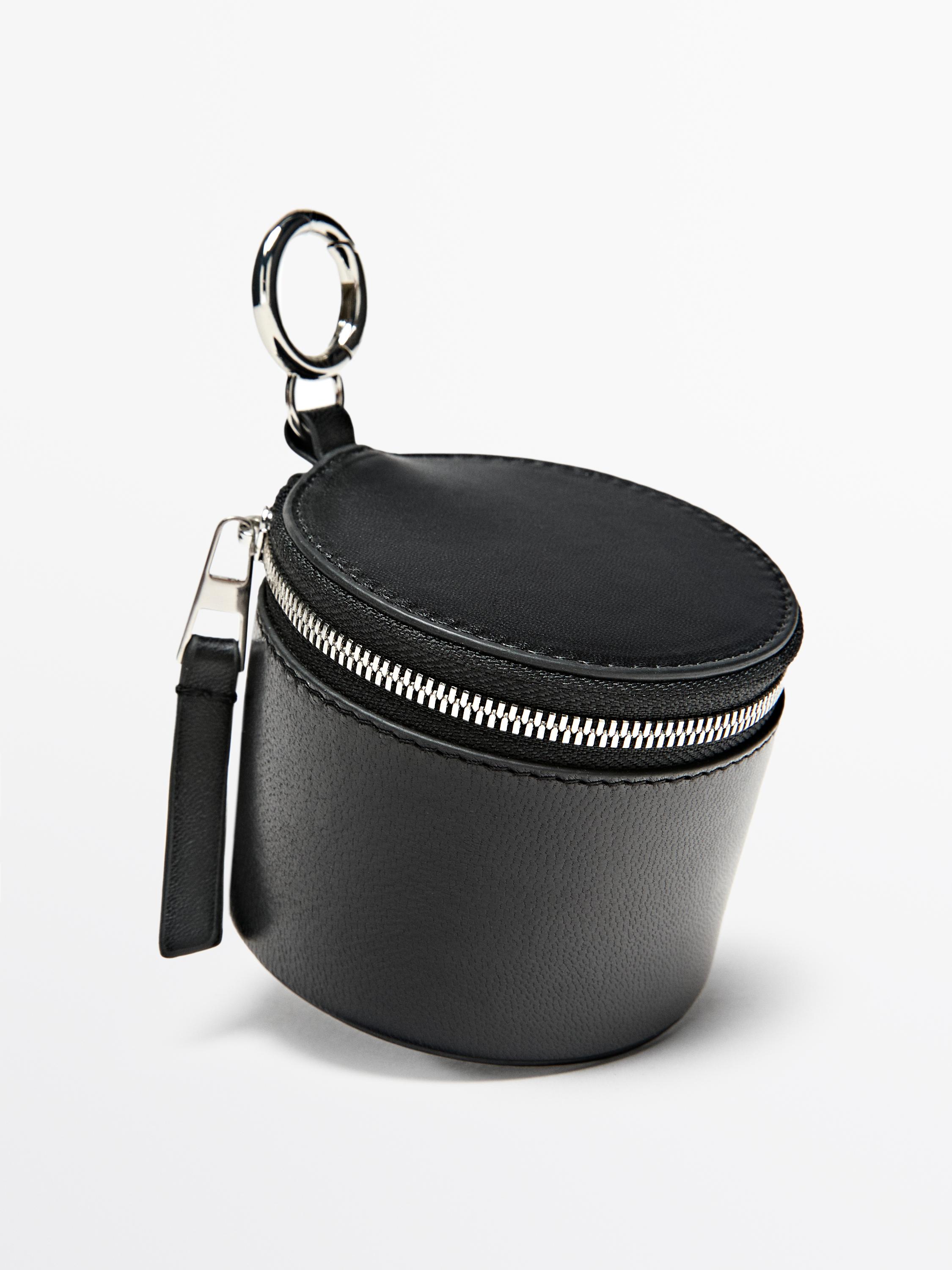 Round nappa leather bag with rhinestones — BLACK
