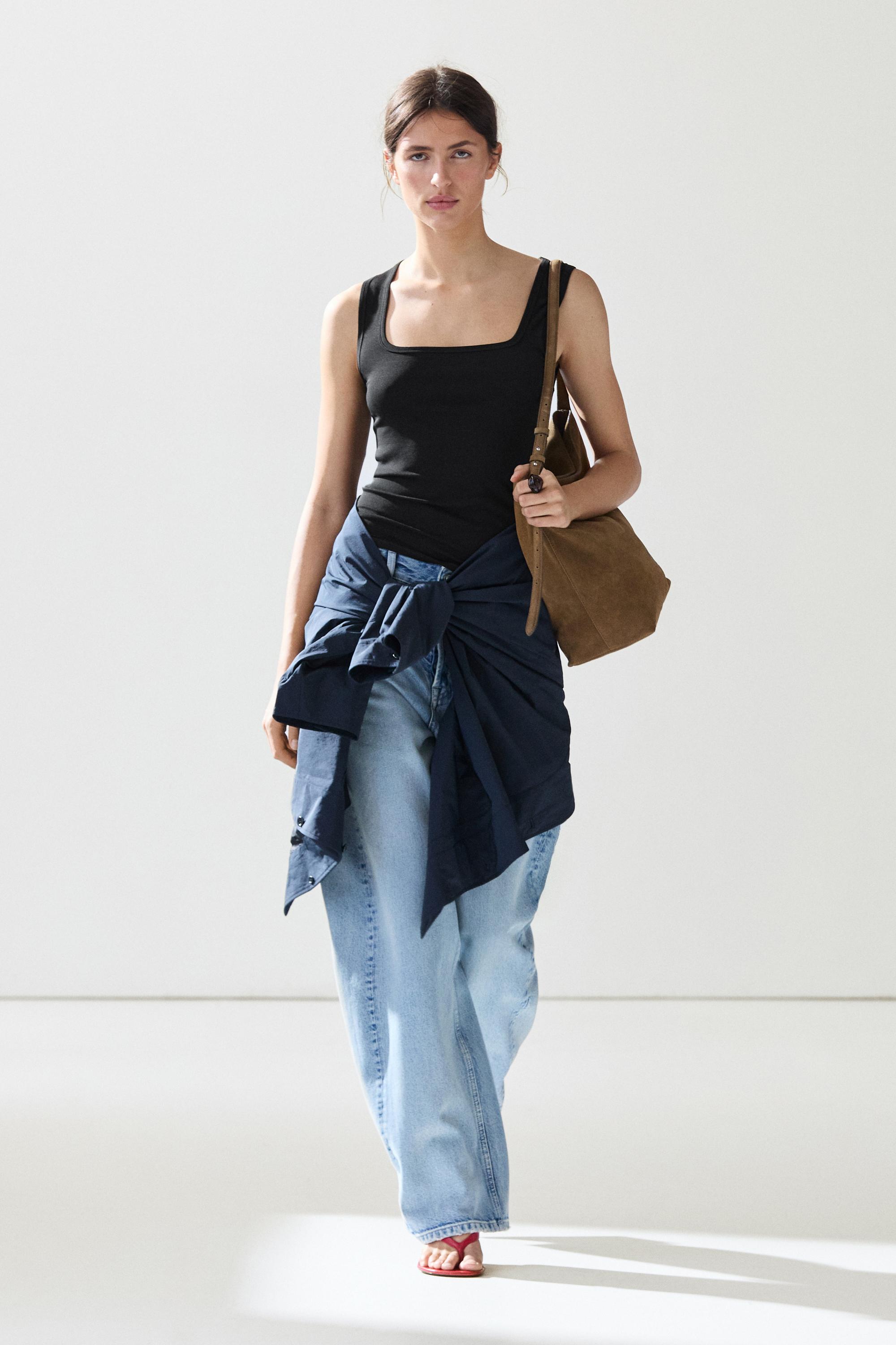 Massimo Dutti Kare yaka pamuklu top görsel 8