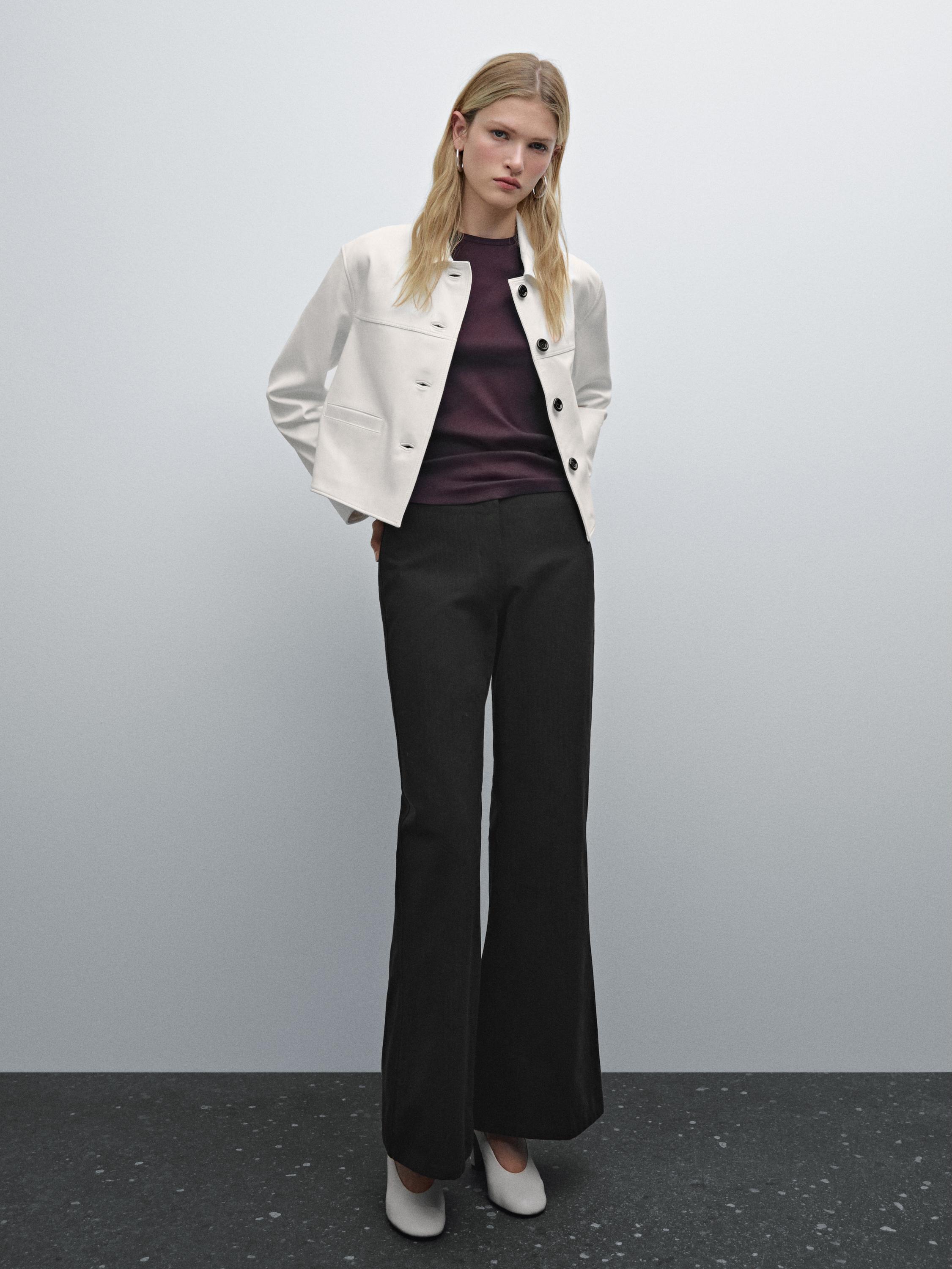 Wide-leg cotton trousers with striped detail