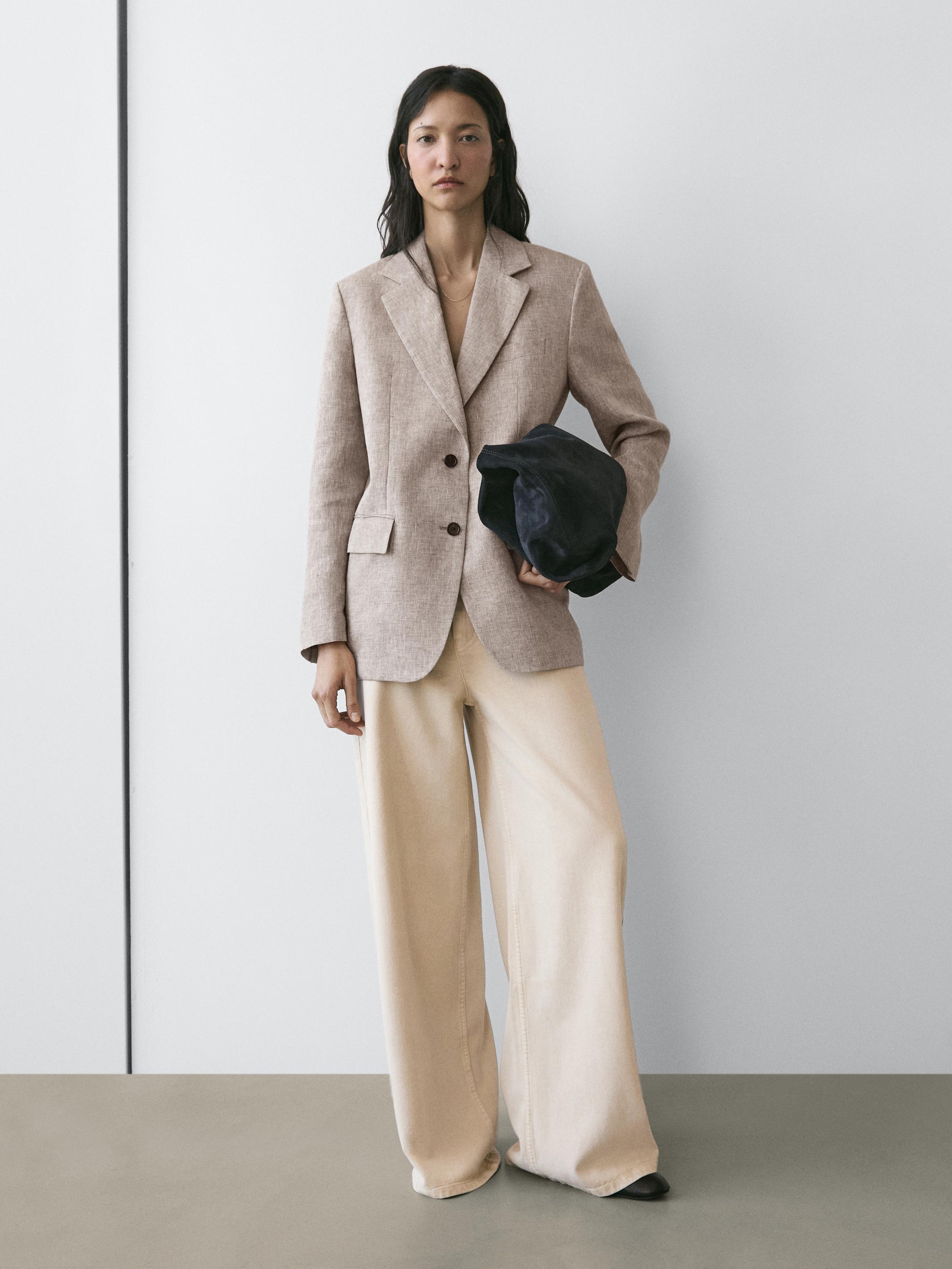 100% linen suit blazer — BEIGE