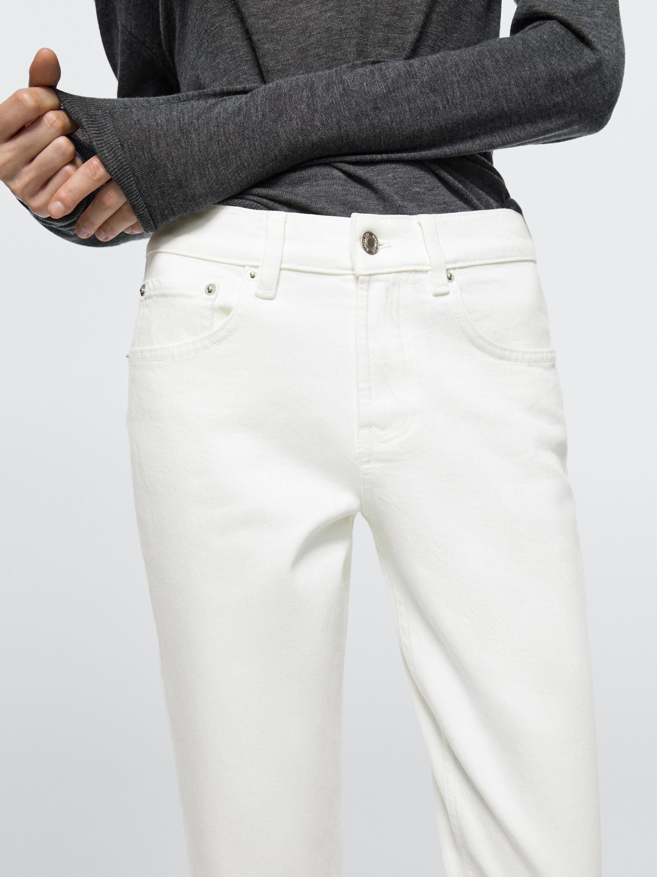 Mid-rise cropped slim fit jeans — Off white