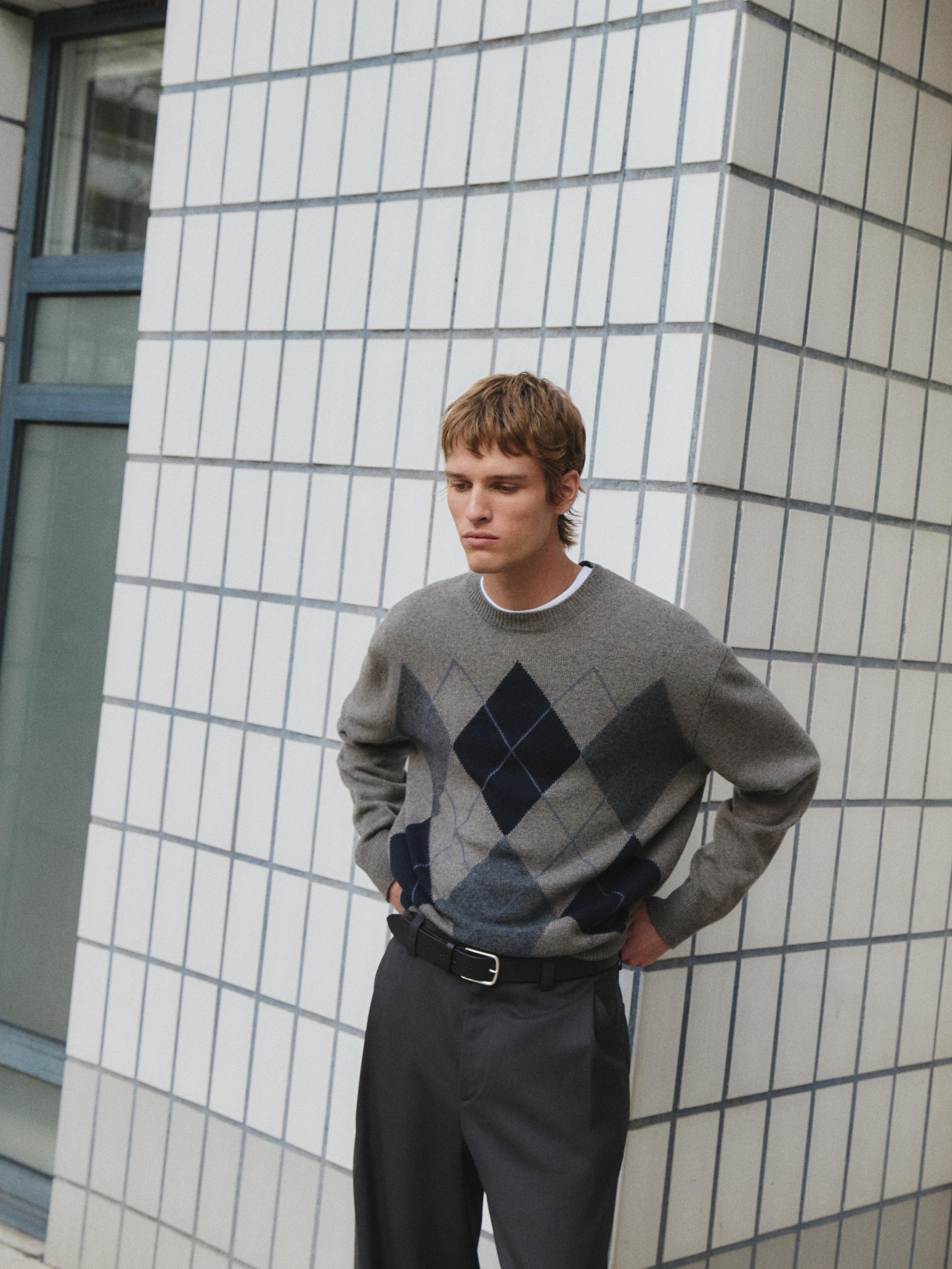 Wool blend crew neck knit sweater — DARK KHAKI