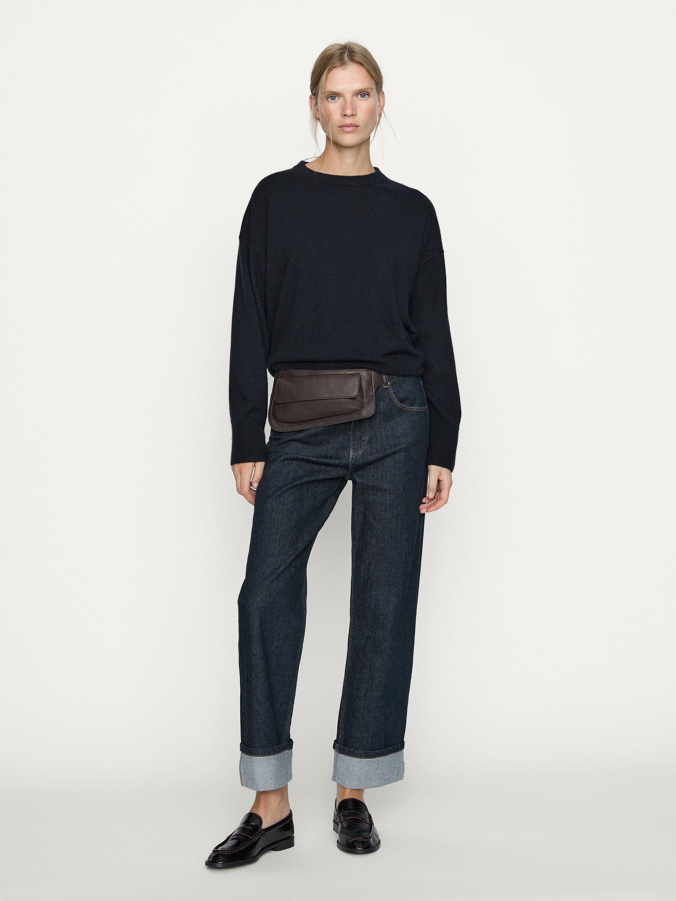 Faded straight-leg high-waist jeans